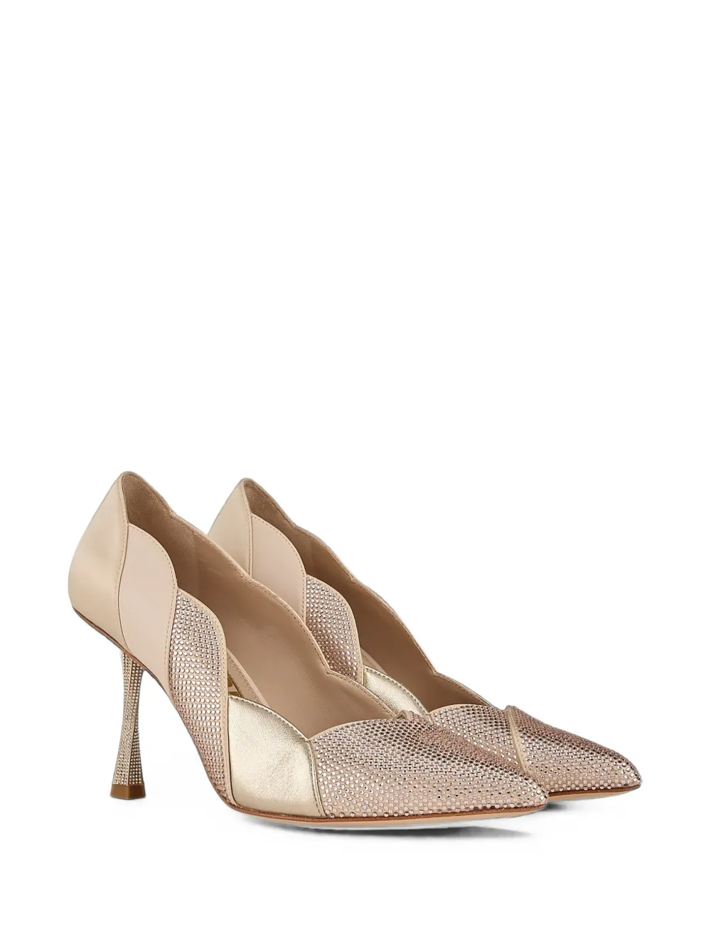 Kat Maconie Divina crystal-embellished pointed-toe pumps Beige