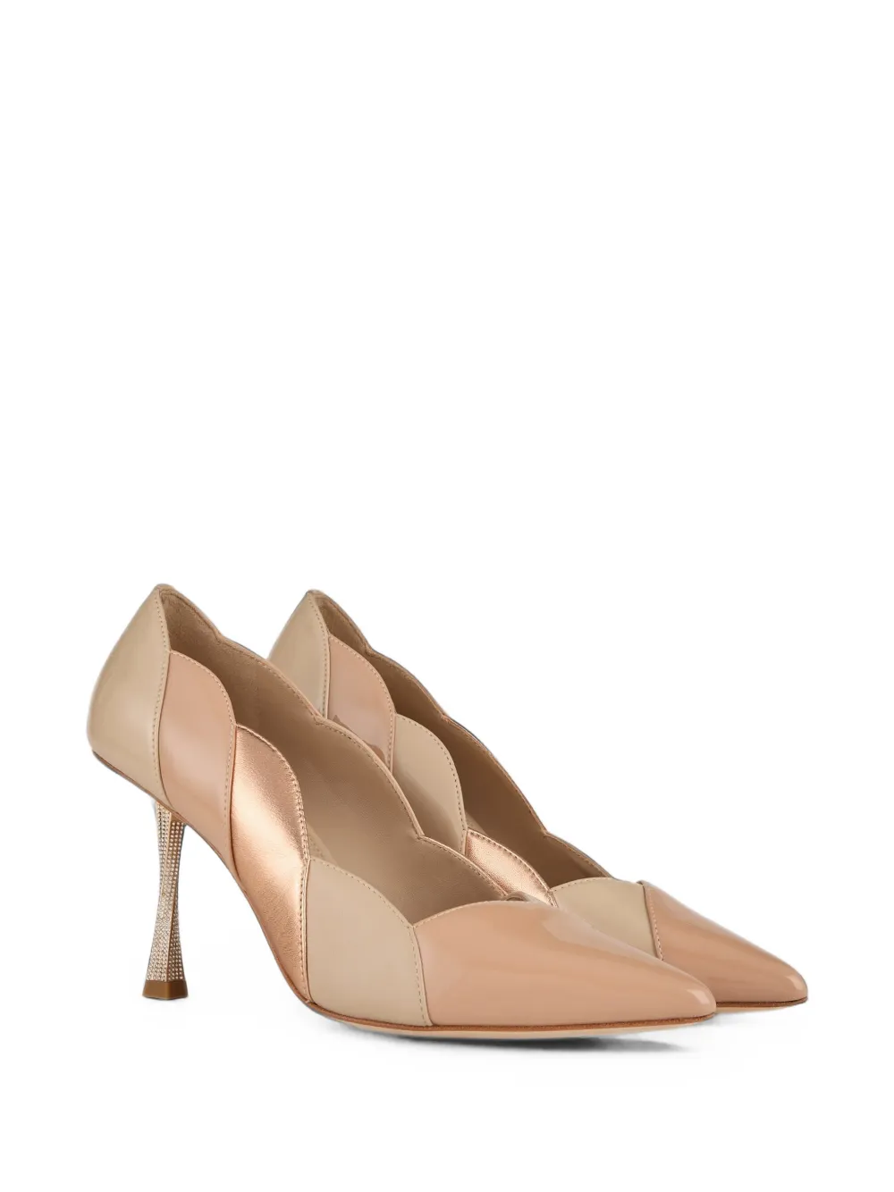 Kat Maconie Divina crystal-embellished scalloped pumps Beige