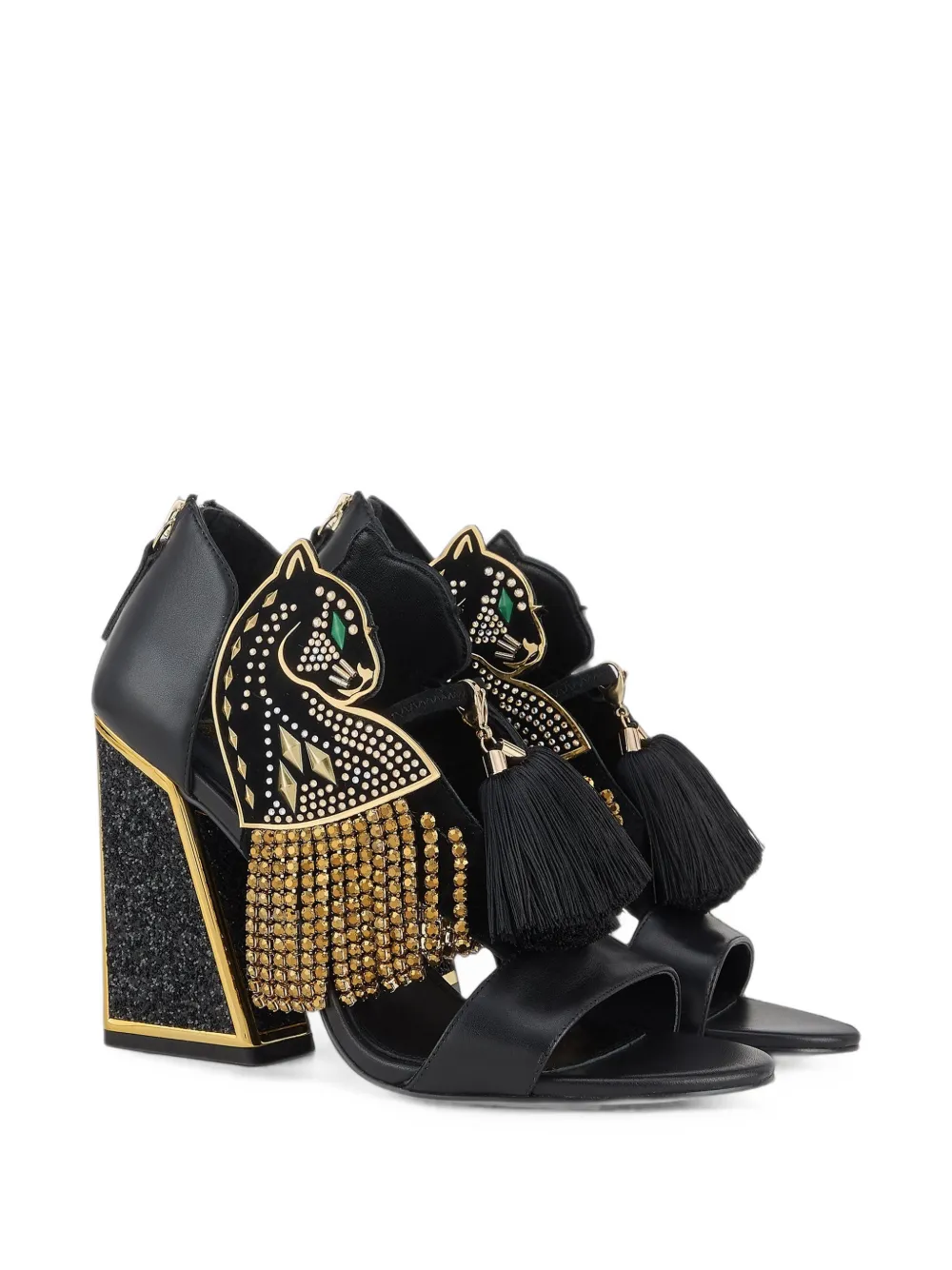Kat Maconie Aya Panther-motif sandals Zwart