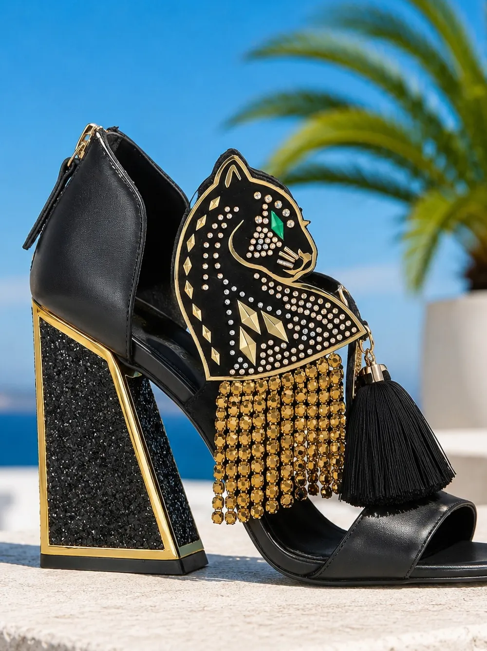 Kat Maconie Aya Panther-motif sandals Zwart