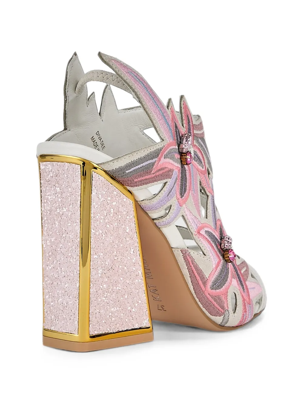 Kat Maconie Diva Dee floral-embroidered sandals Wit