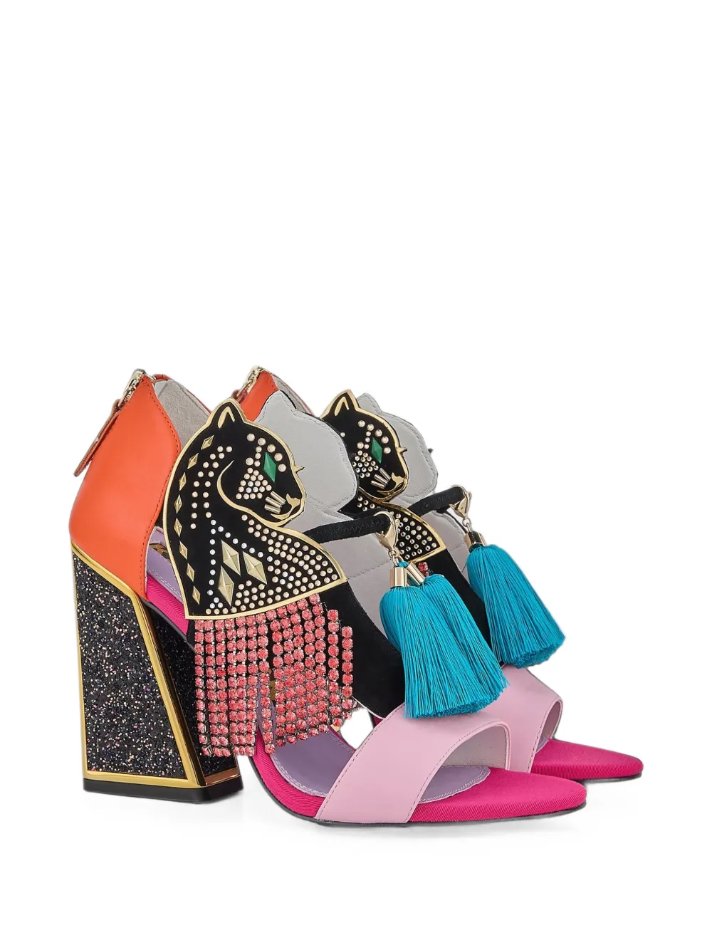 Kat Maconie Aya Panther embellished sandals Zwart