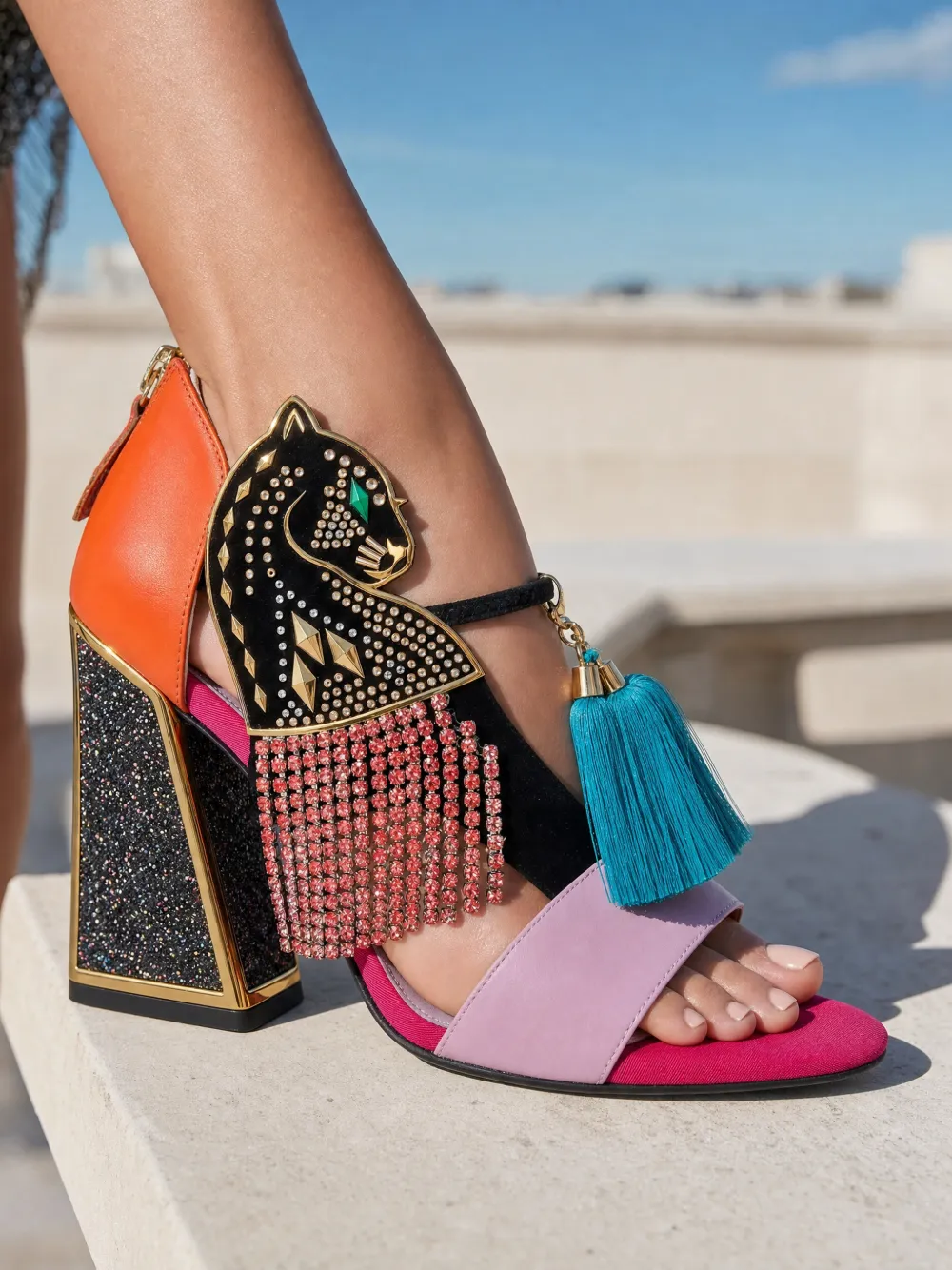 Kat Maconie Aya Panther embellished sandals Zwart