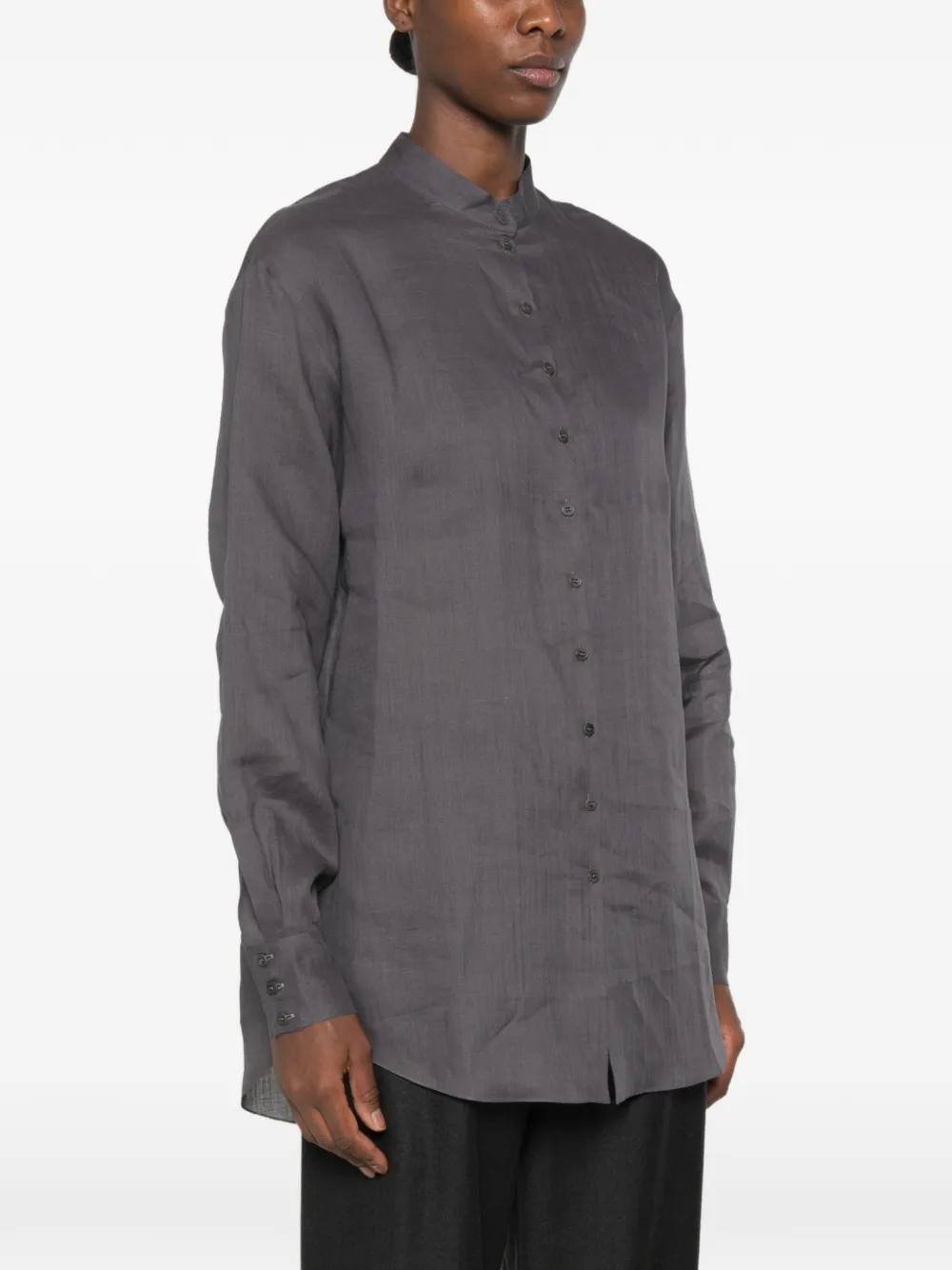 Cortana Raoul button-up blouse met ronde opstaande kraag Grijs