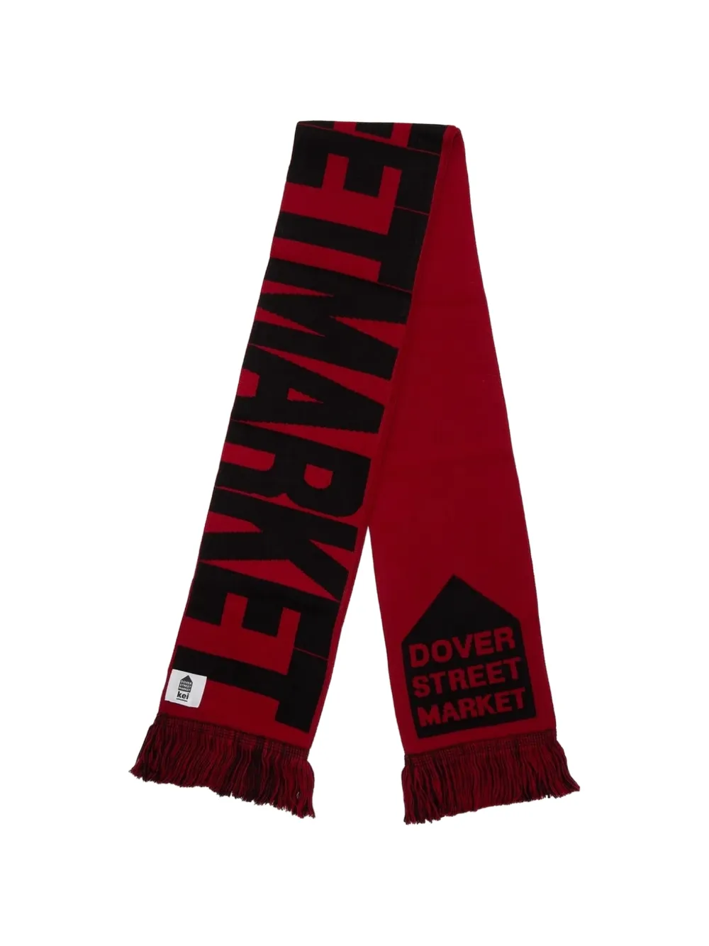Dover Street Market logo-intarsia fringed scarf - Rosso