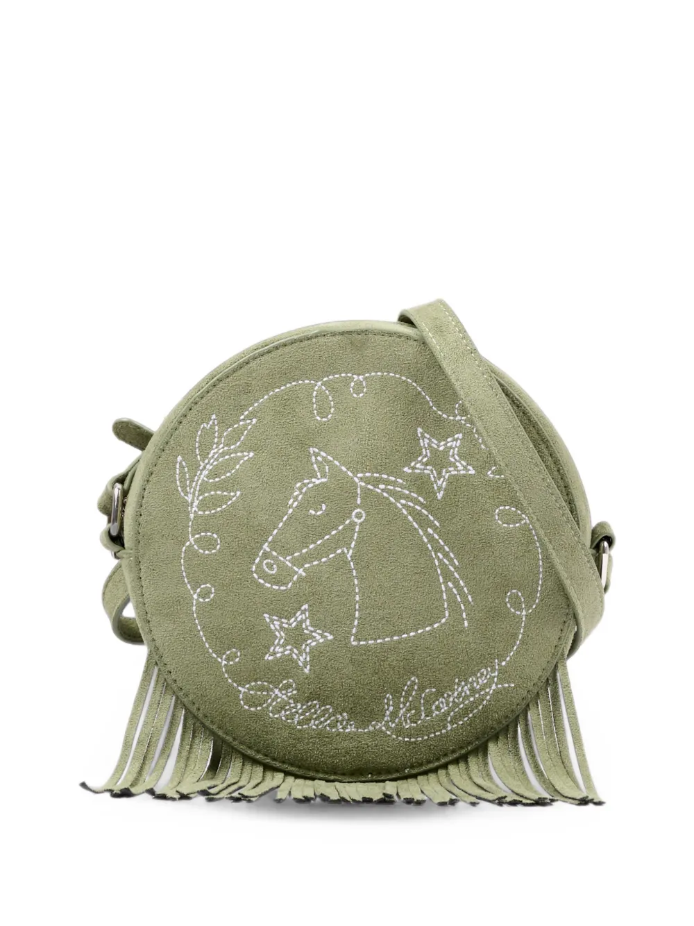 Stella McCartney Kids fringe-trim embroidered shoulder bag - Verde