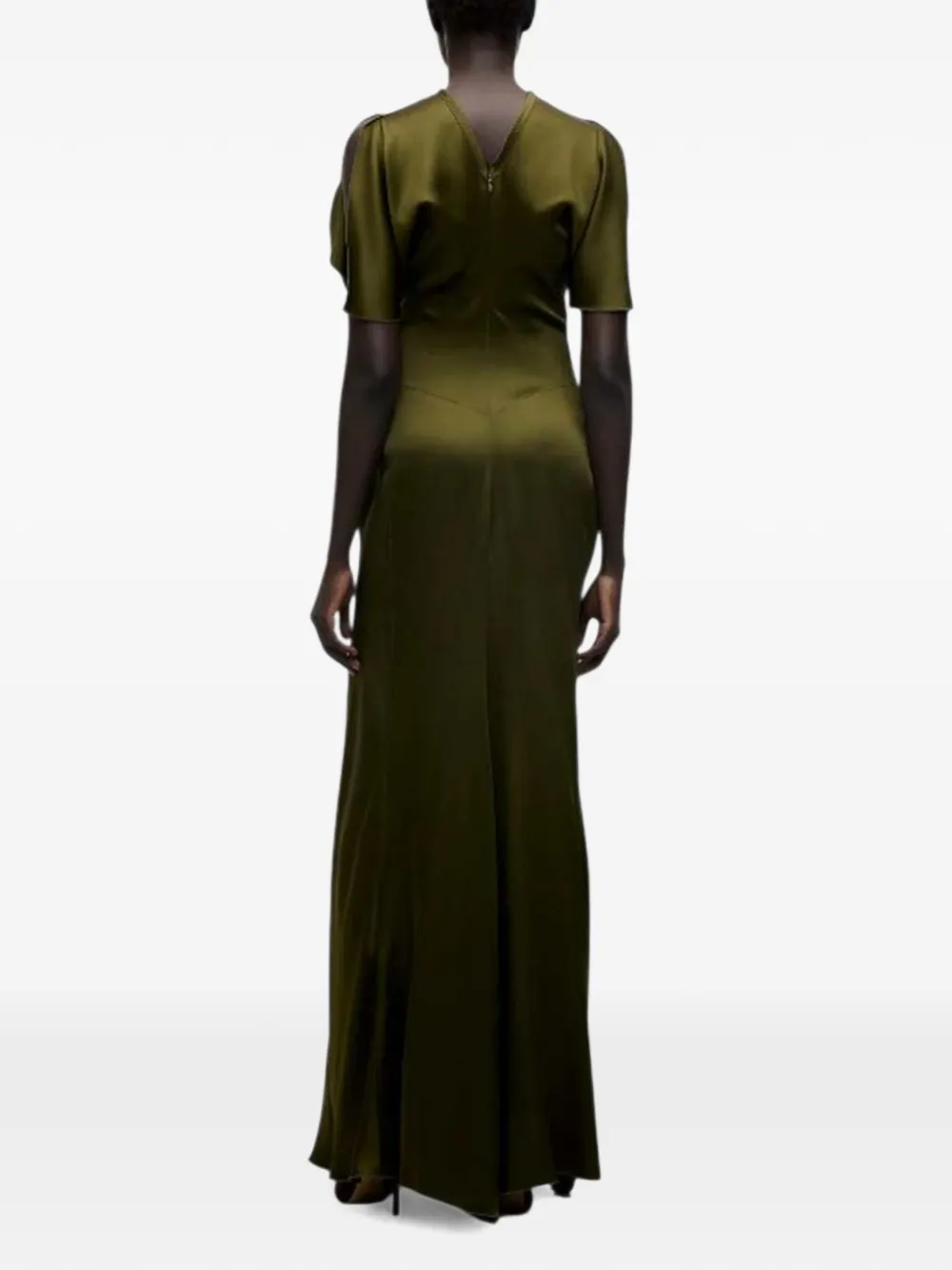Victoria Beckham Maxi-jurk met gesmockte taille en flared zoom Groen