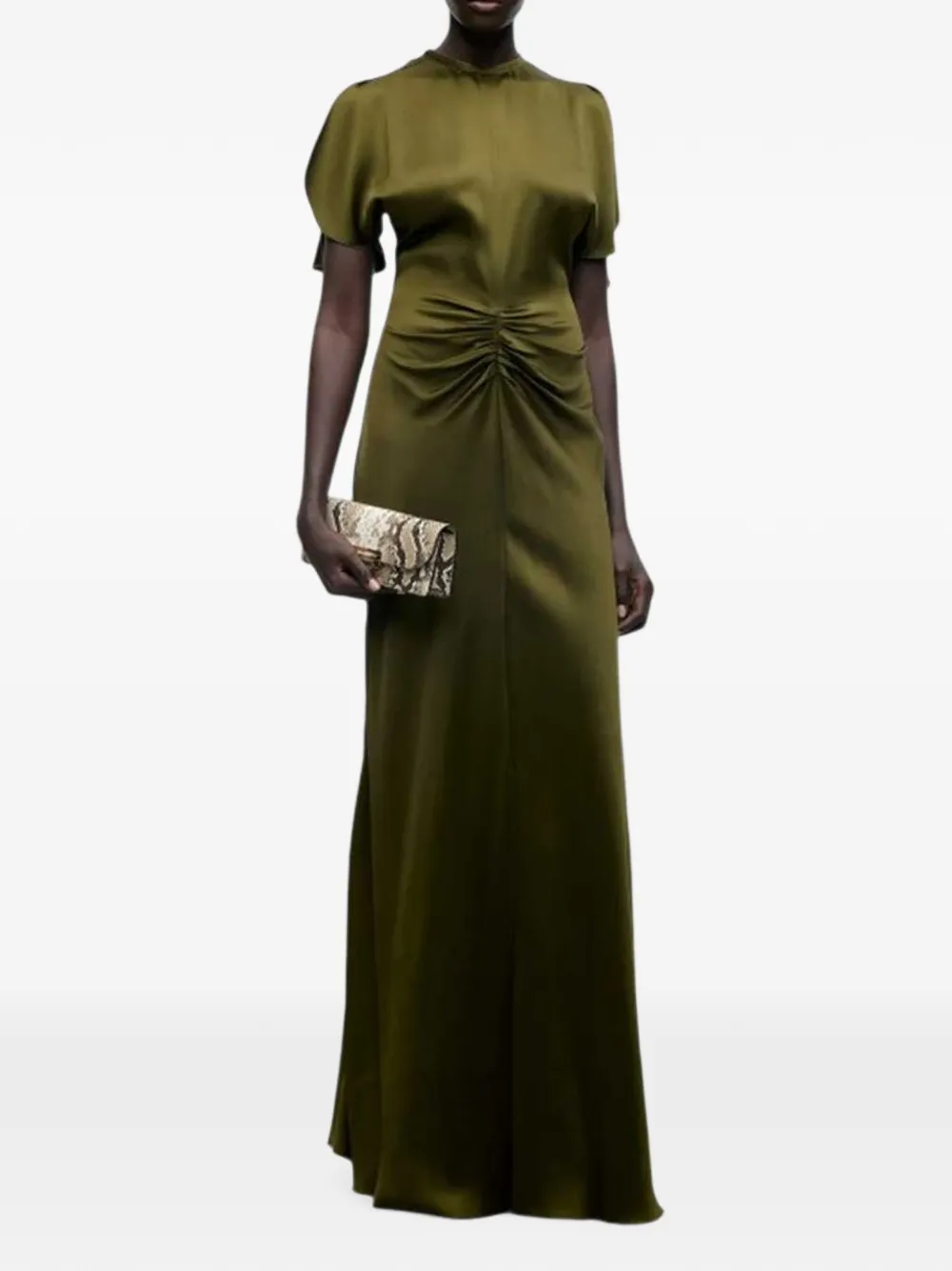 Victoria Beckham Maxi-jurk met gesmockte taille en flared zoom Groen