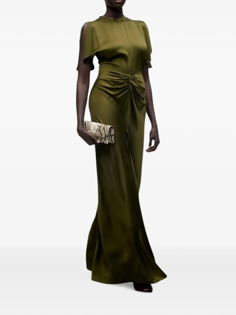 Victoria Beckham Maxi-jurk met gesmockte taille en flared zoom Groen
