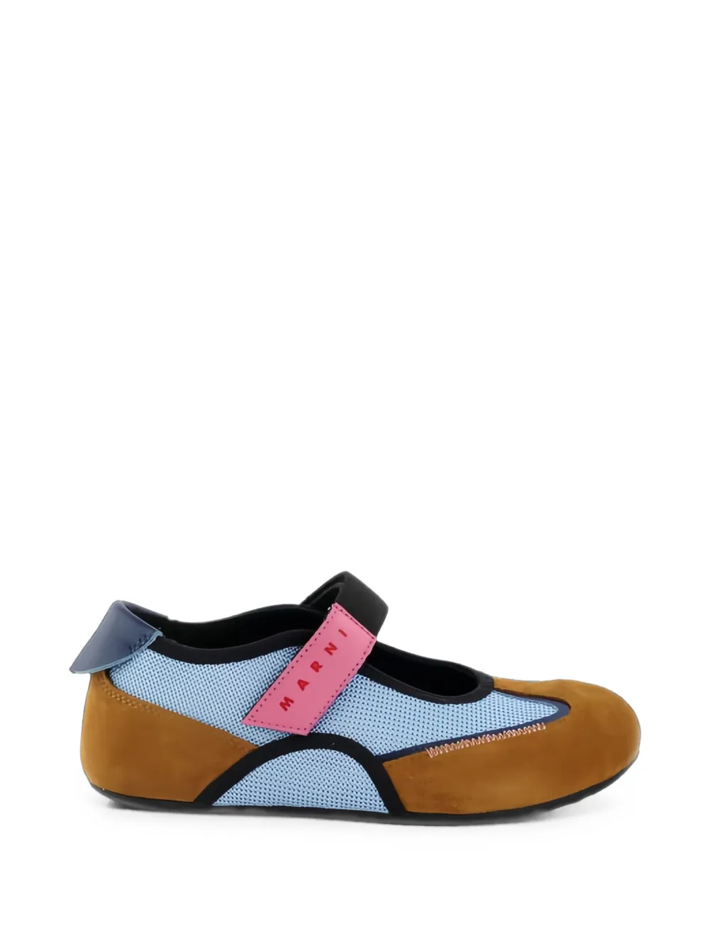 Marni Kids logo-print touch-strap ballet flats Blauw