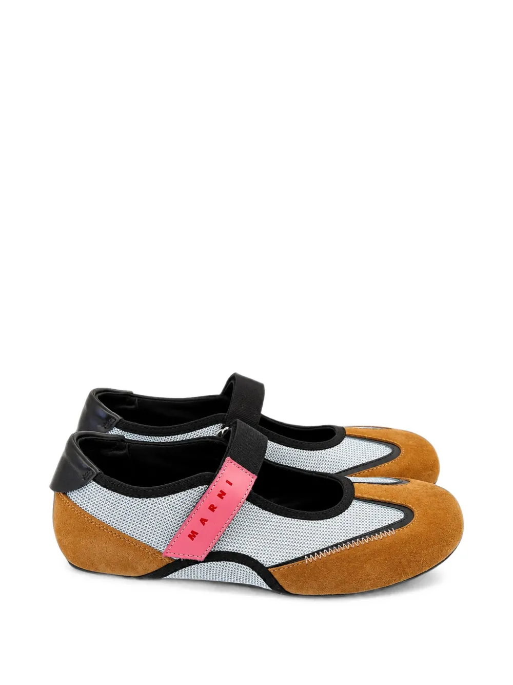 Marni Kids logo-print touch-strap ballet flats Blauw