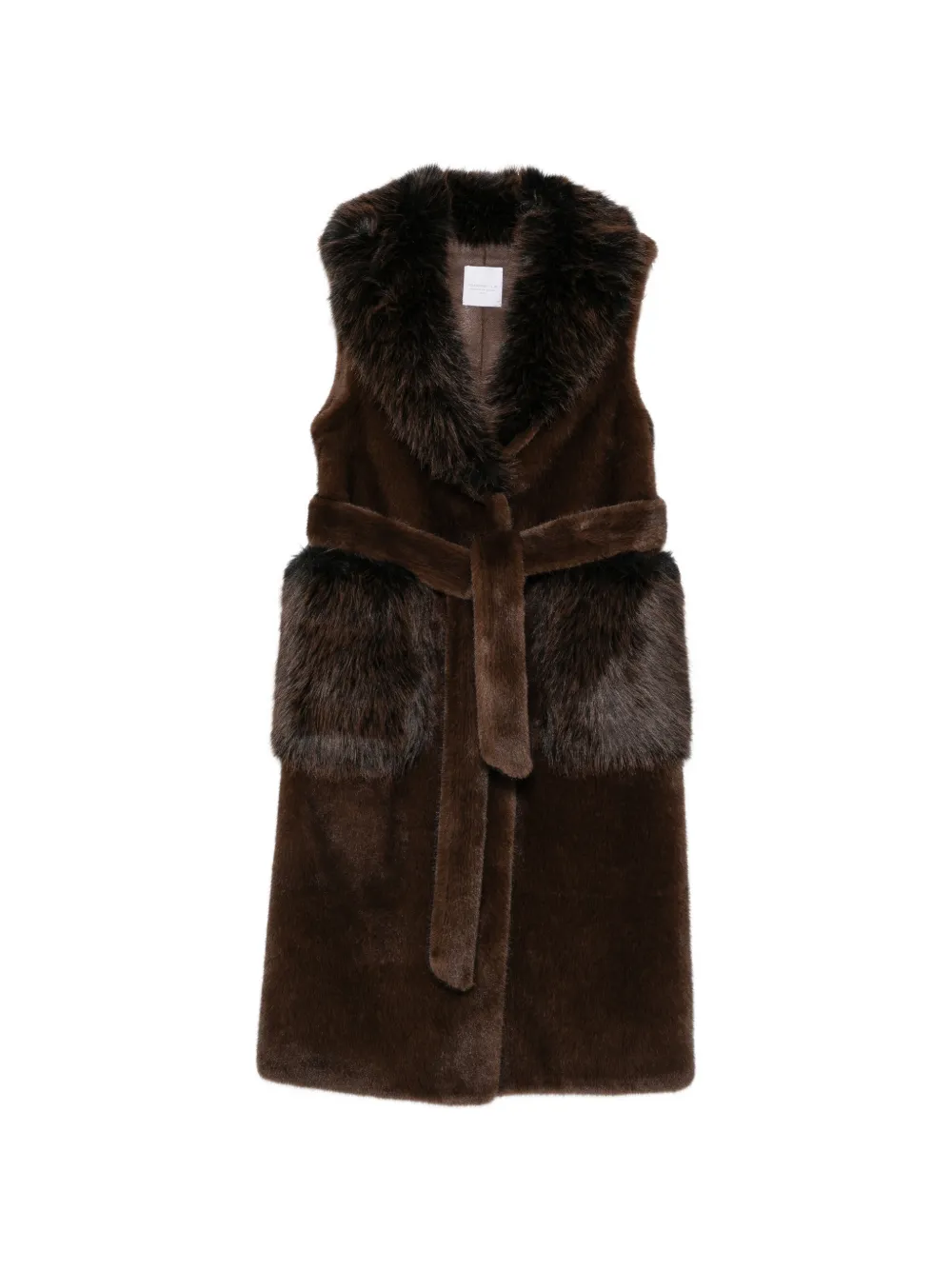 Cenere Faux-fur Belted Coat In Brown