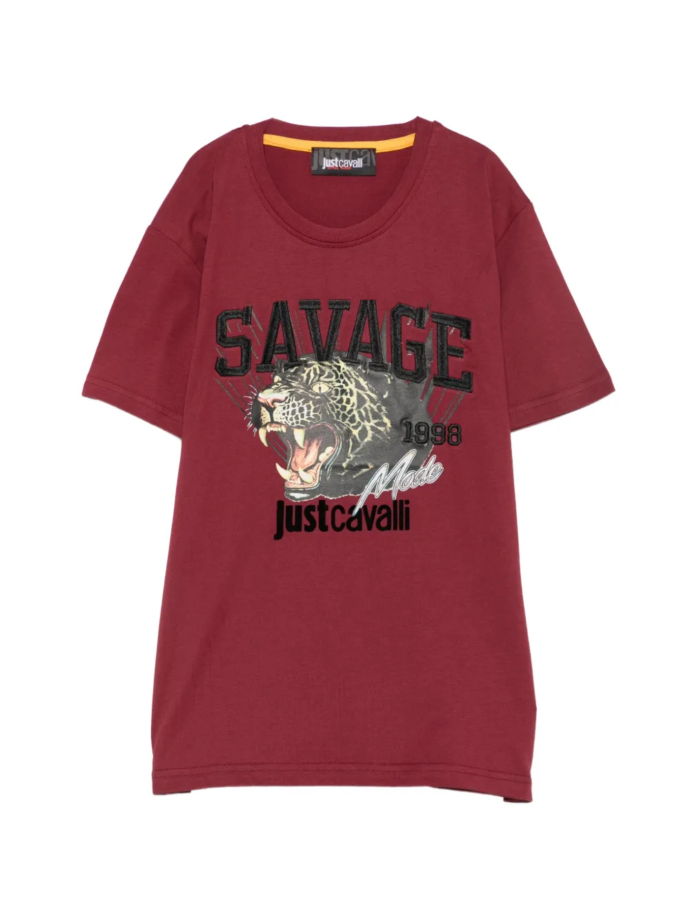 Just Cavalli Kids leopard-print logo-embroidered T-shirt Rood