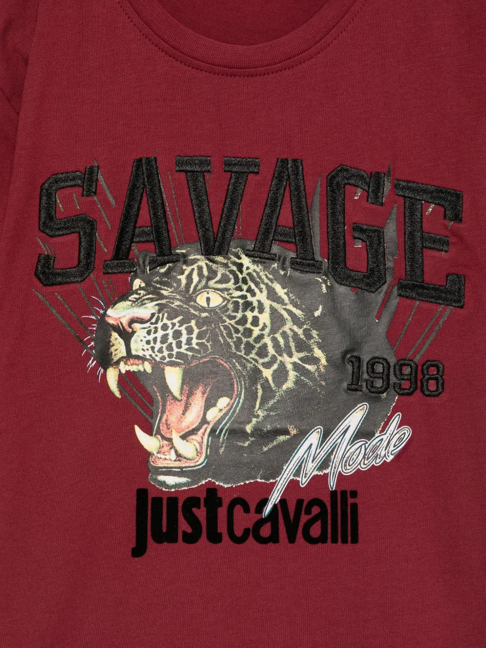 Just Cavalli Kids leopard-print logo-embroidered T-shirt Rood