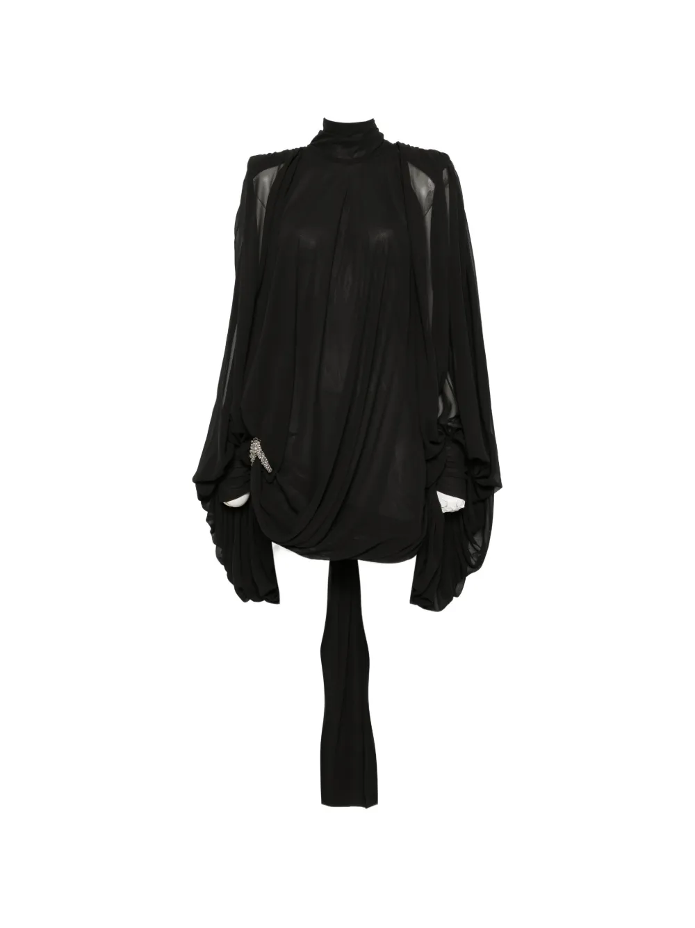 Amen Beaded Draped Mini Dress In Black
