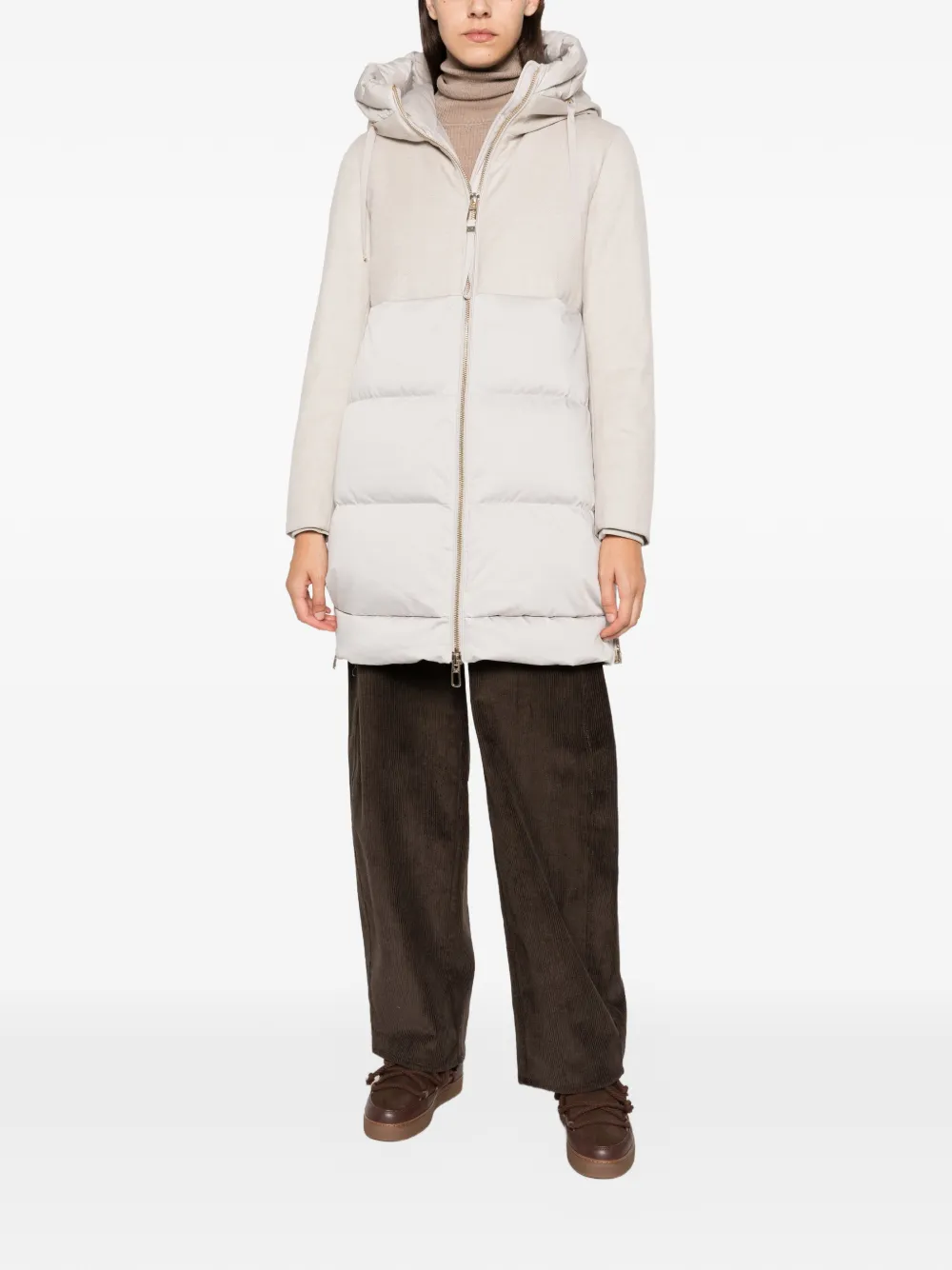 Duno Talia Hooded Quilted Coat In Neutrals