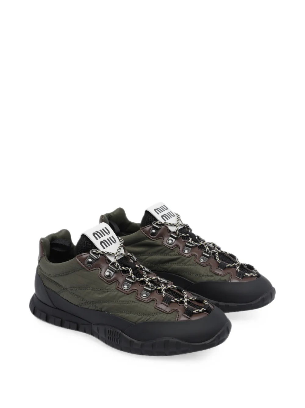 Miu technical fabric and leather sneakers Groen