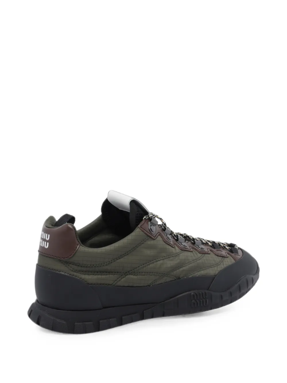 Miu technical fabric and leather sneakers Groen