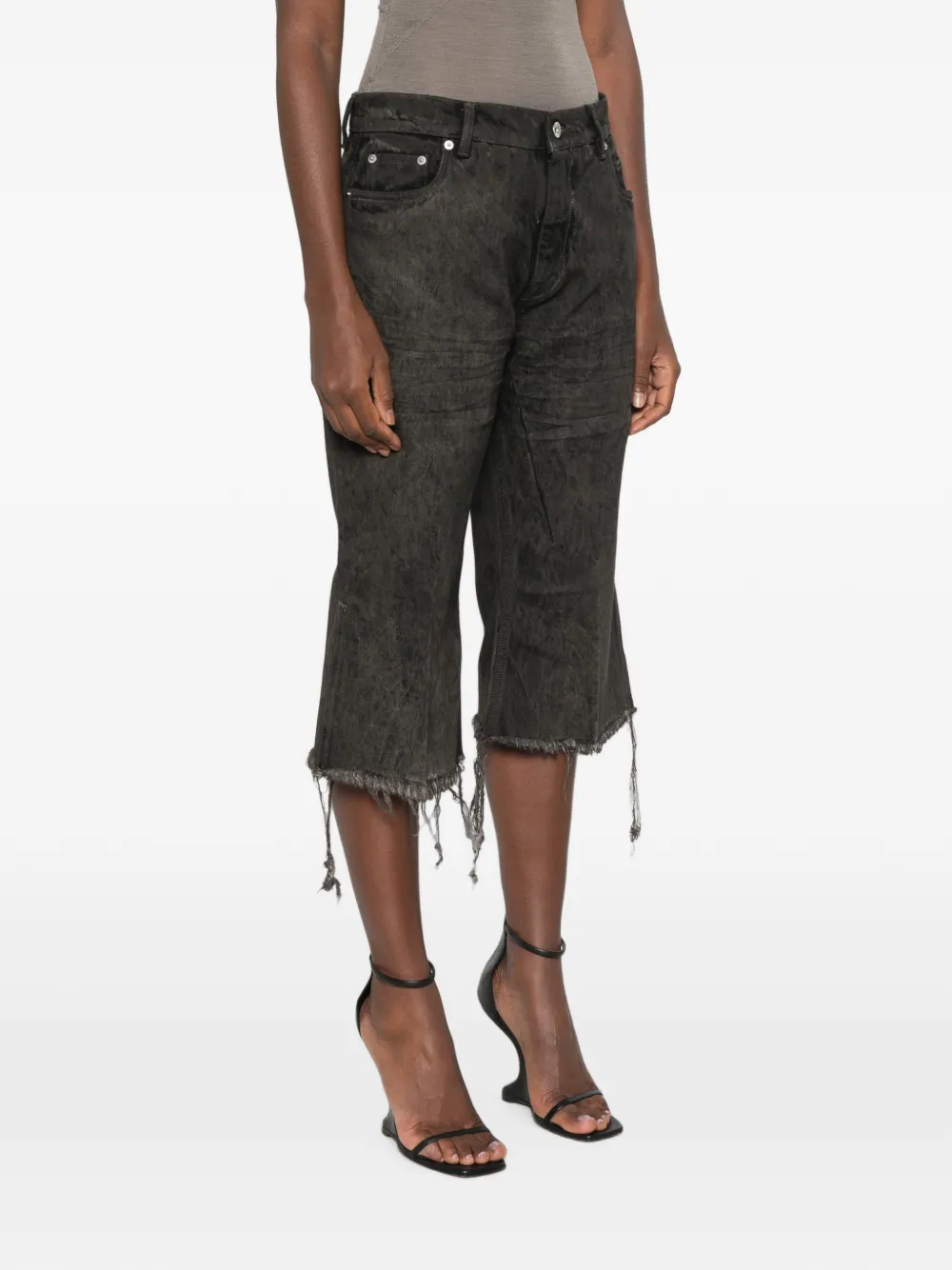 Rick Owens Bolan Cutoffs denim shorts met franje Grijs