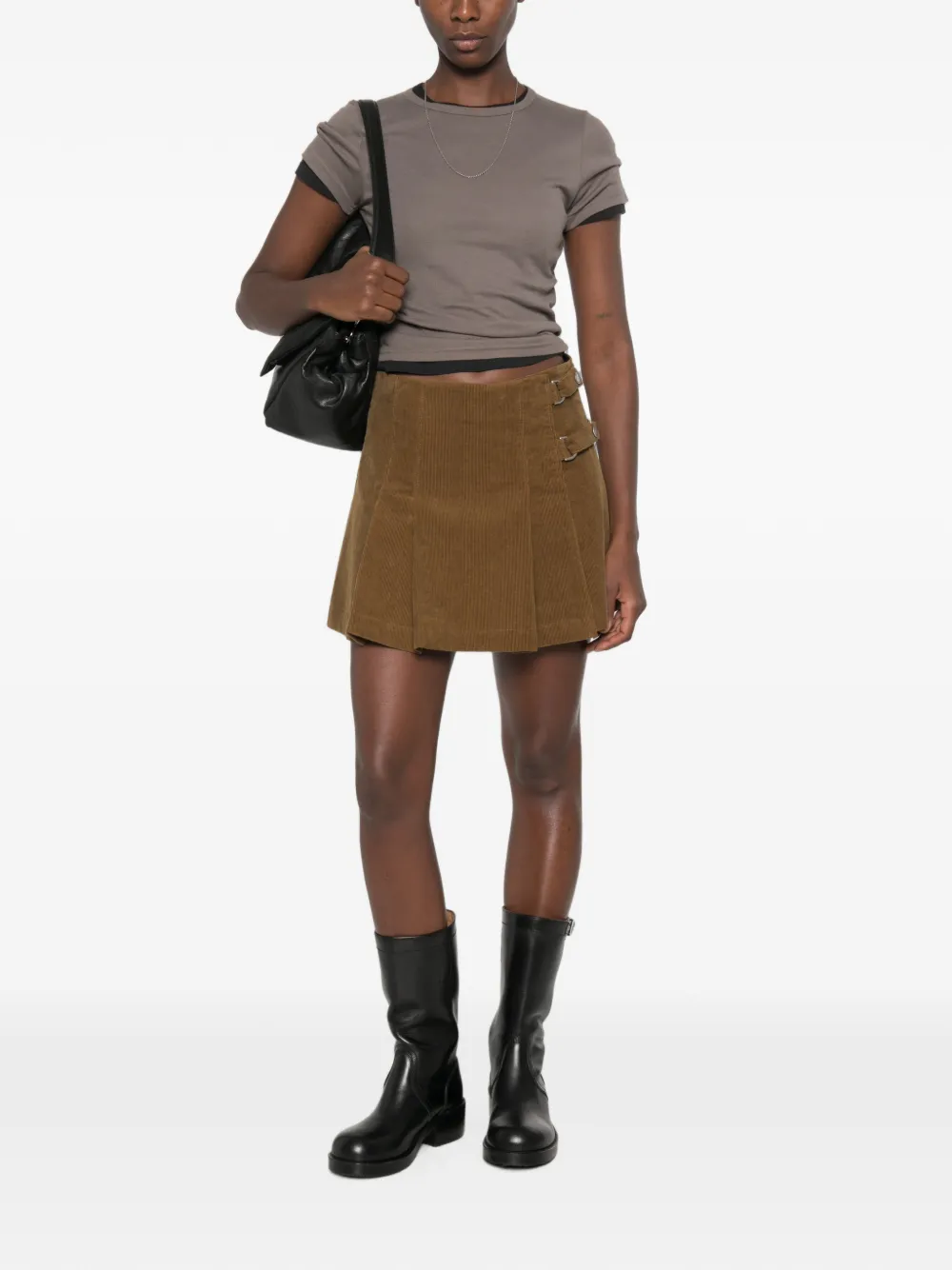 Golden Goose Ribfluwelen mini-plooirok Bruin