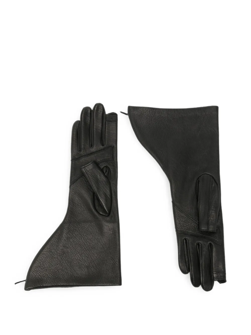 Rick Owens asymmetric leather gloves Zwart