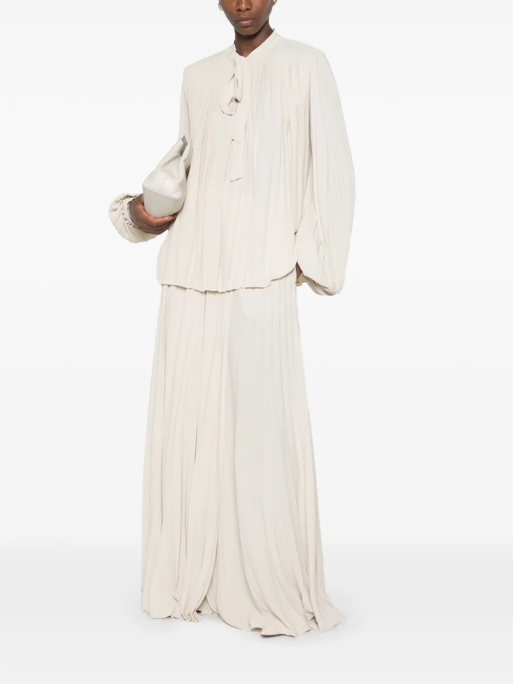 TOM FORD pleated pussy-bow shirt Beige