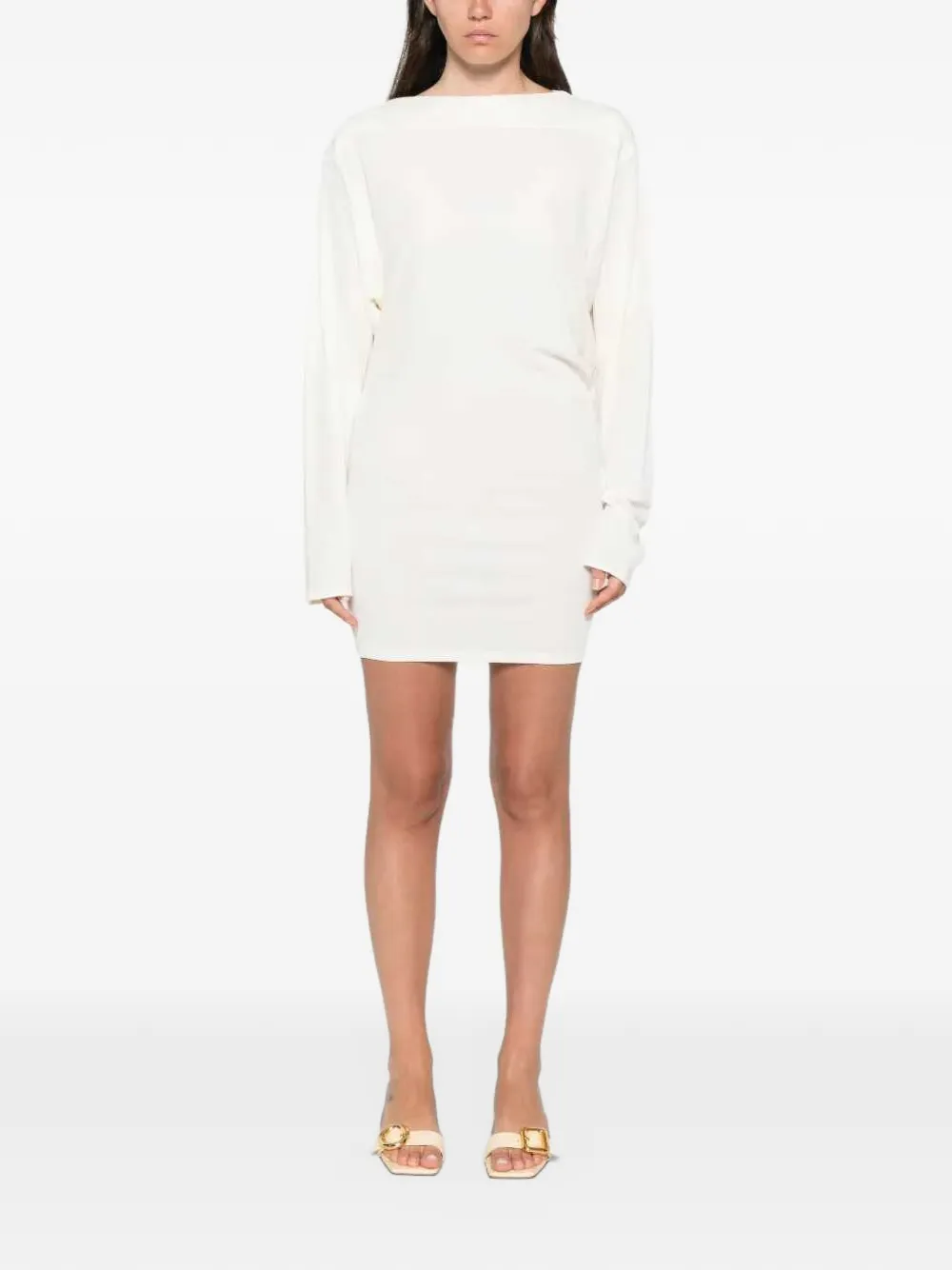 Jacquemus draped-back long-sleeved mini dress - White