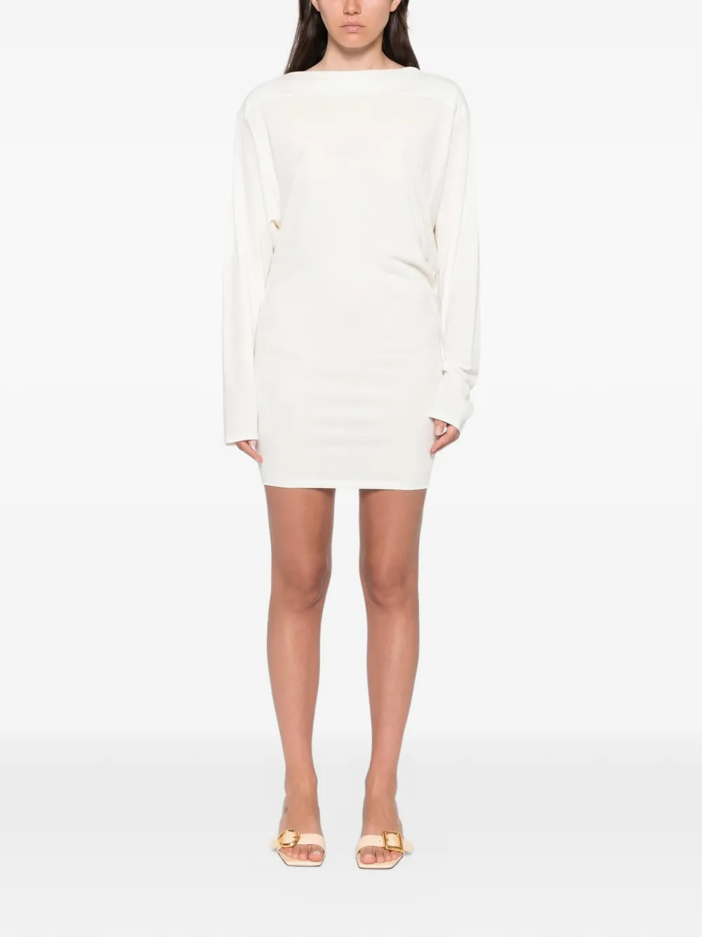 Jacquemus draped-back long-sleeved mini dress - White