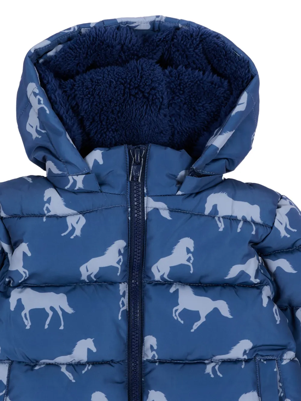 Stella McCartney Kids Gewatteerd jack met paarden-print Blauw