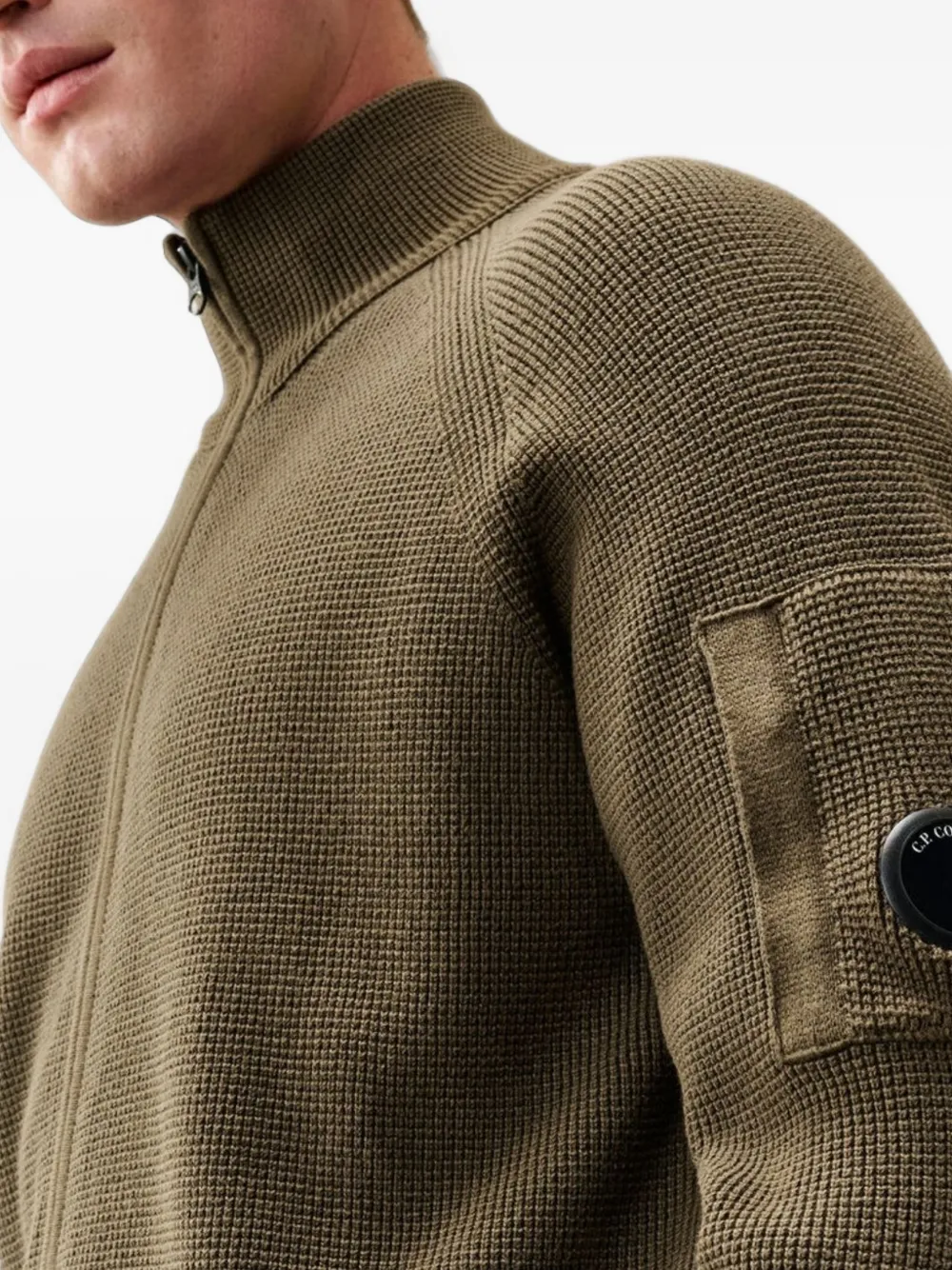 C.P. Company Wafelgebreid katoenen Lens vest met rits Groen