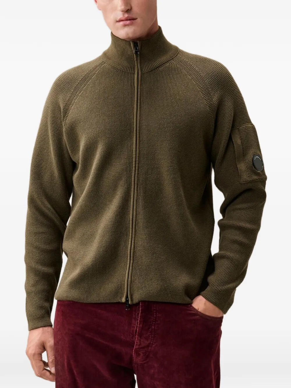 C.P. Company Wafelgebreid katoenen Lens vest met rits Groen