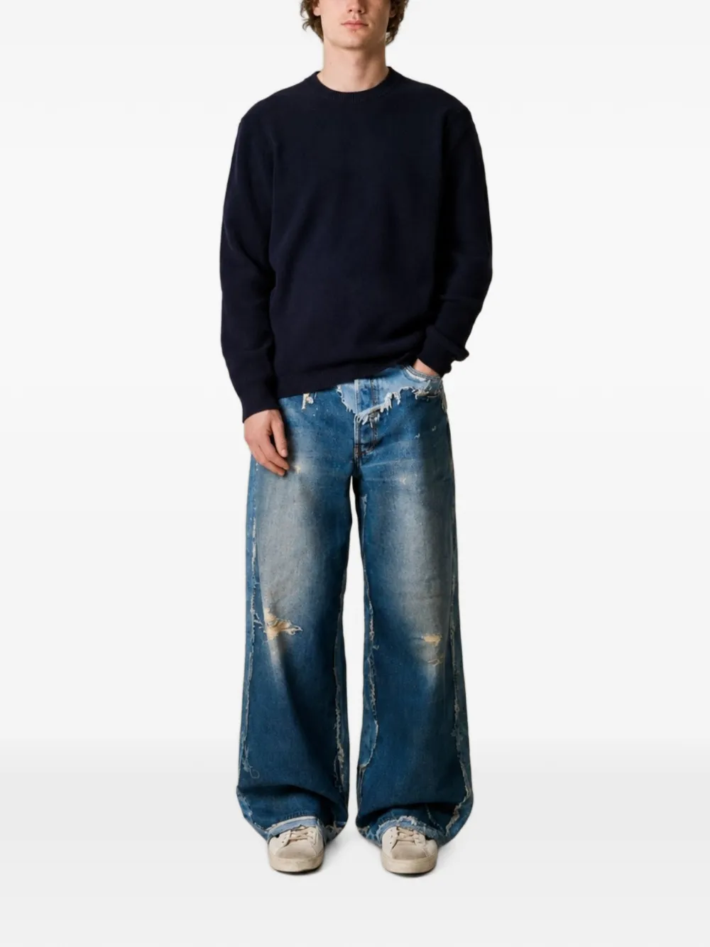 NN07 Danny ribgebreide trui Blauw