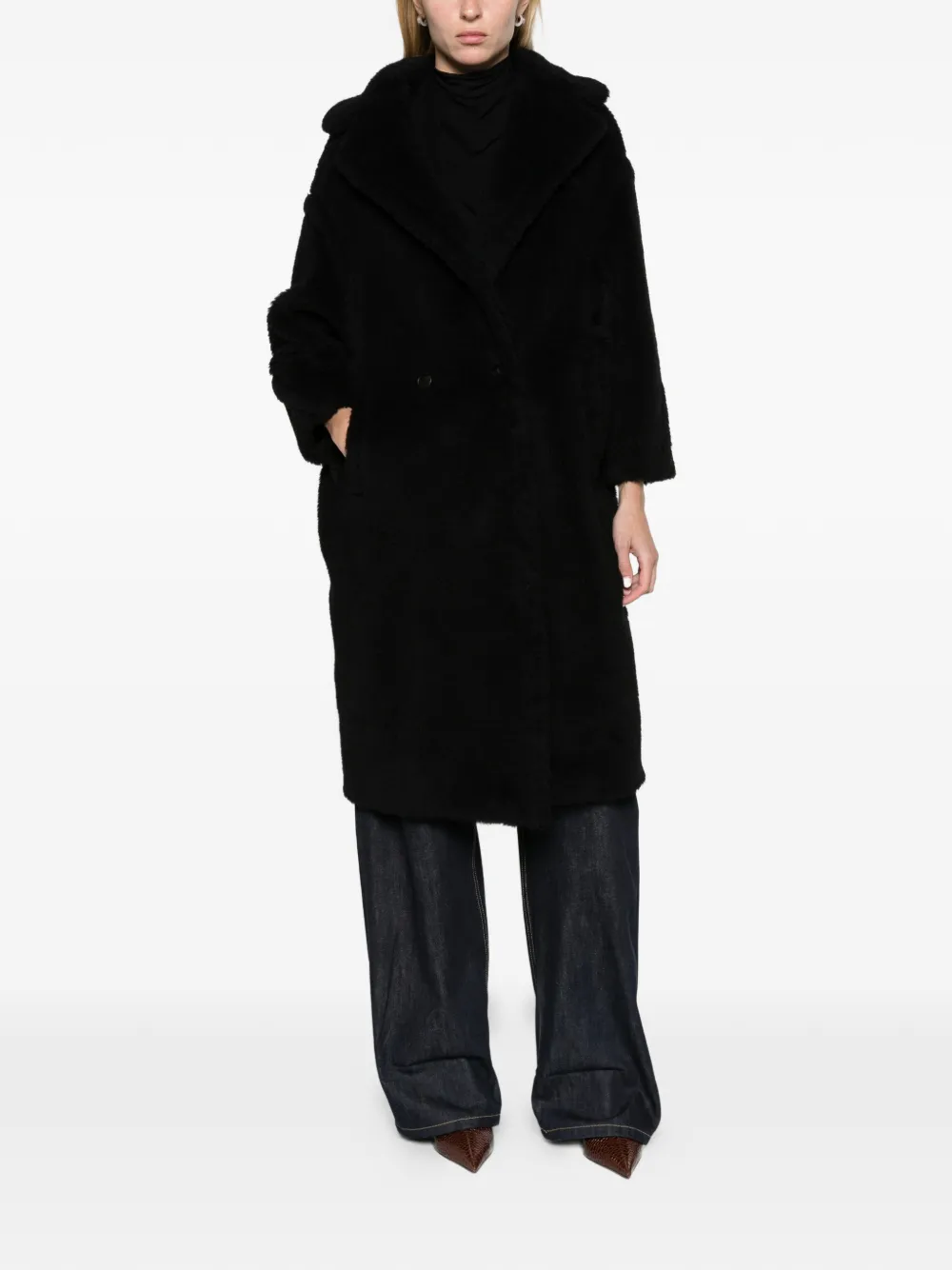 Max Mara Teddy Bear Icon coat in alpaca and wool black Zwart