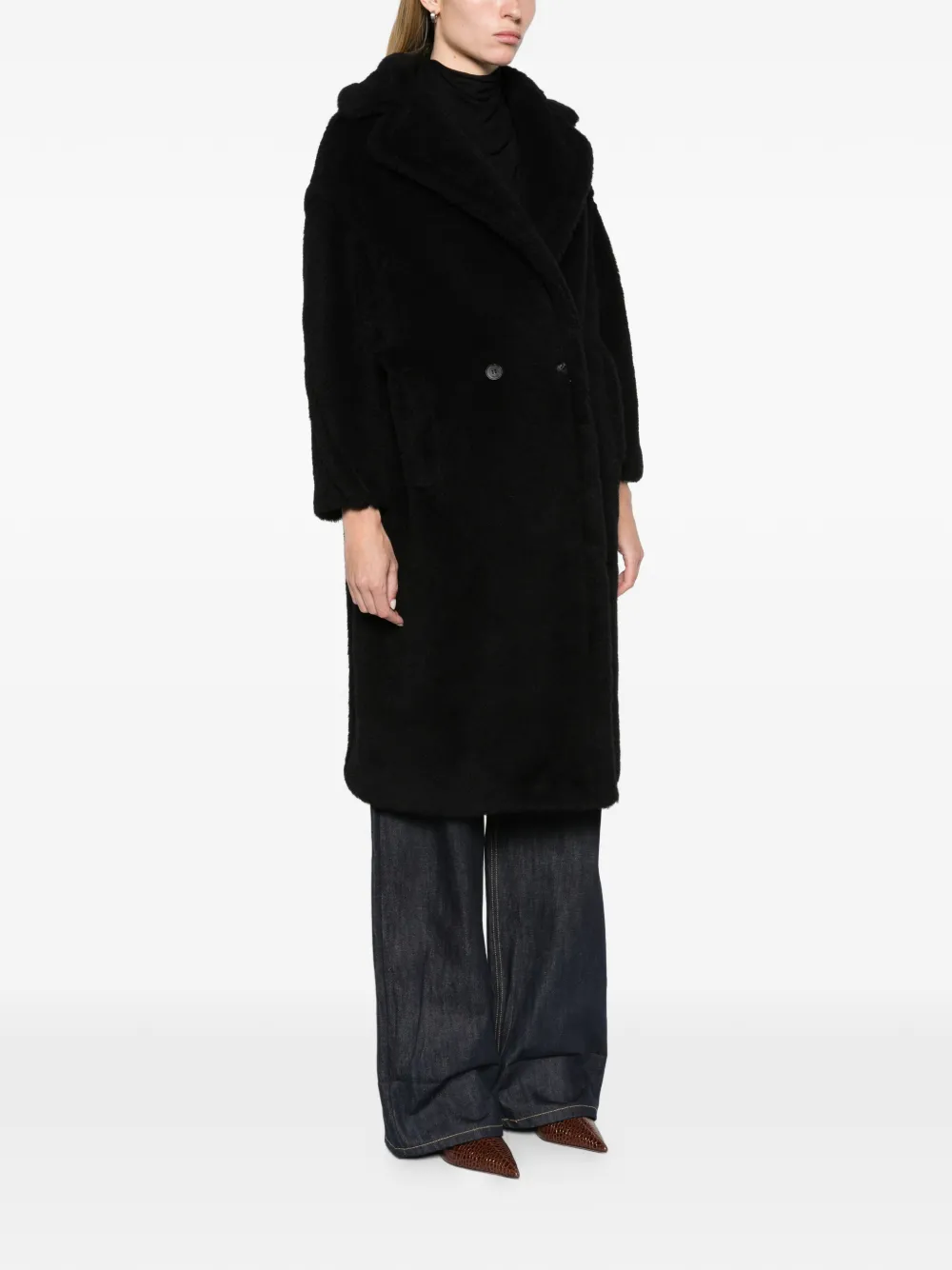 Max Mara Teddy Bear Icon coat in alpaca and wool black Zwart