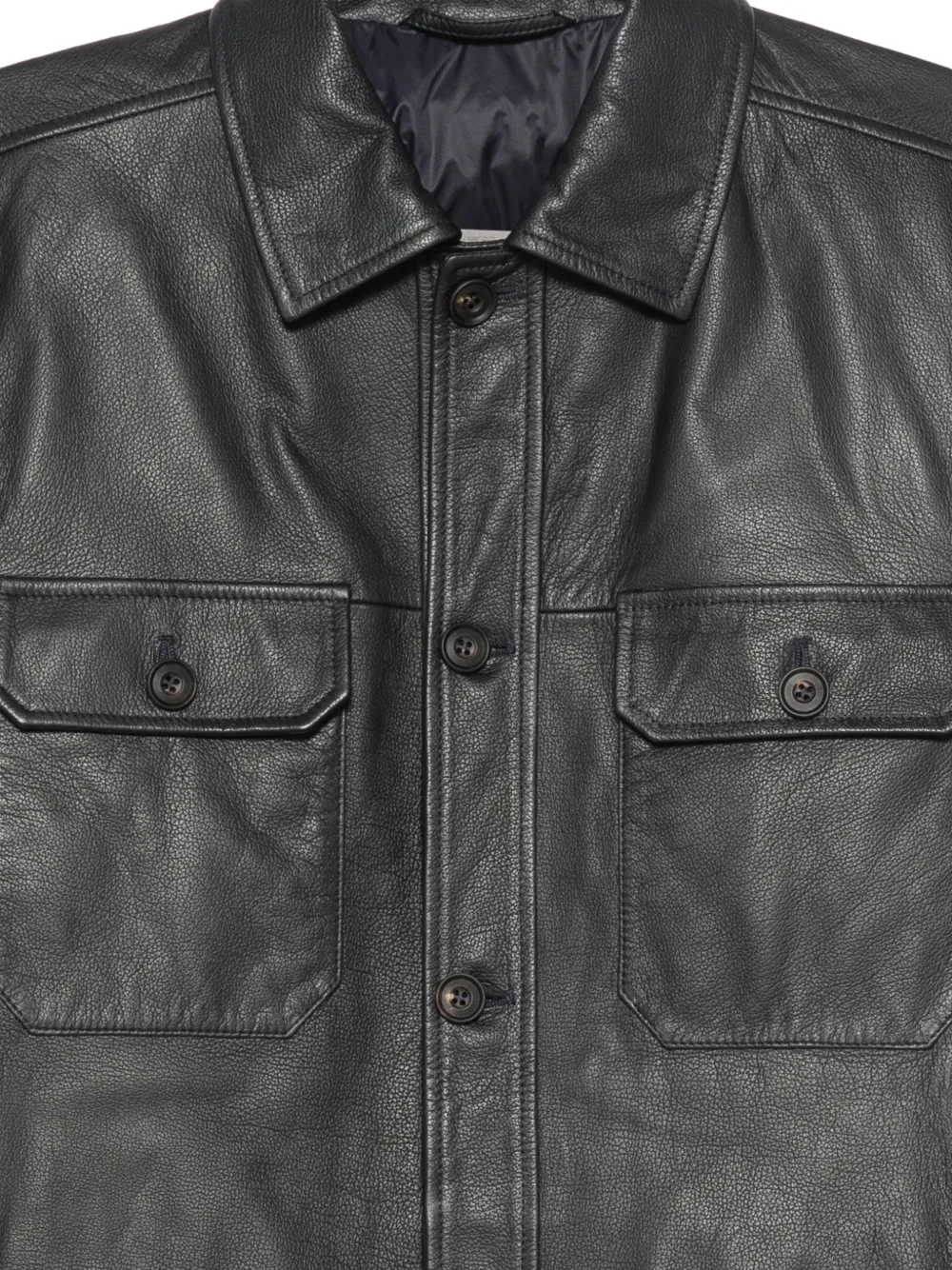 Corneliani button-up leather coat Zwart