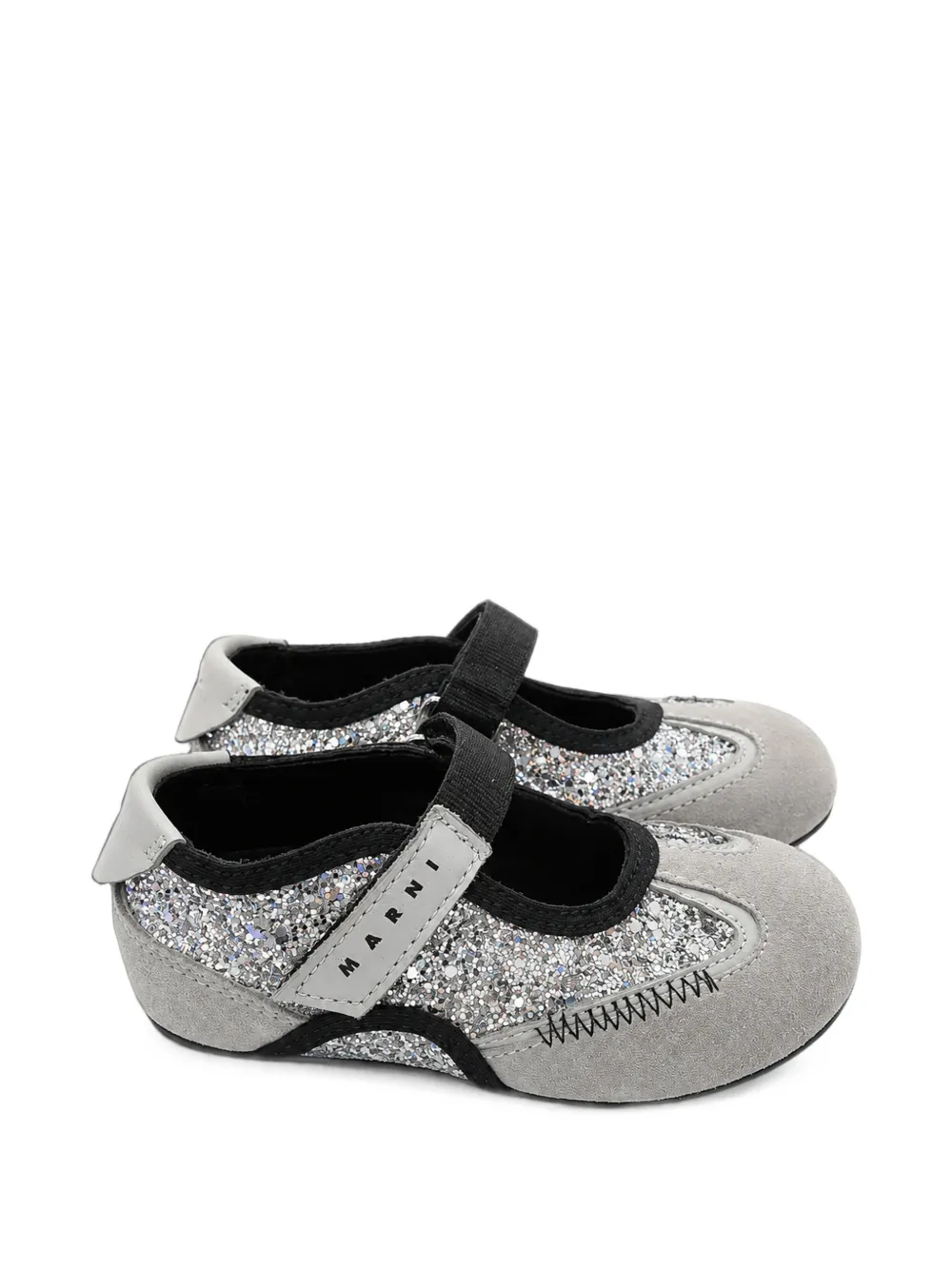Marni Kids glitter-embellished touch-strap ballet flats Zilver