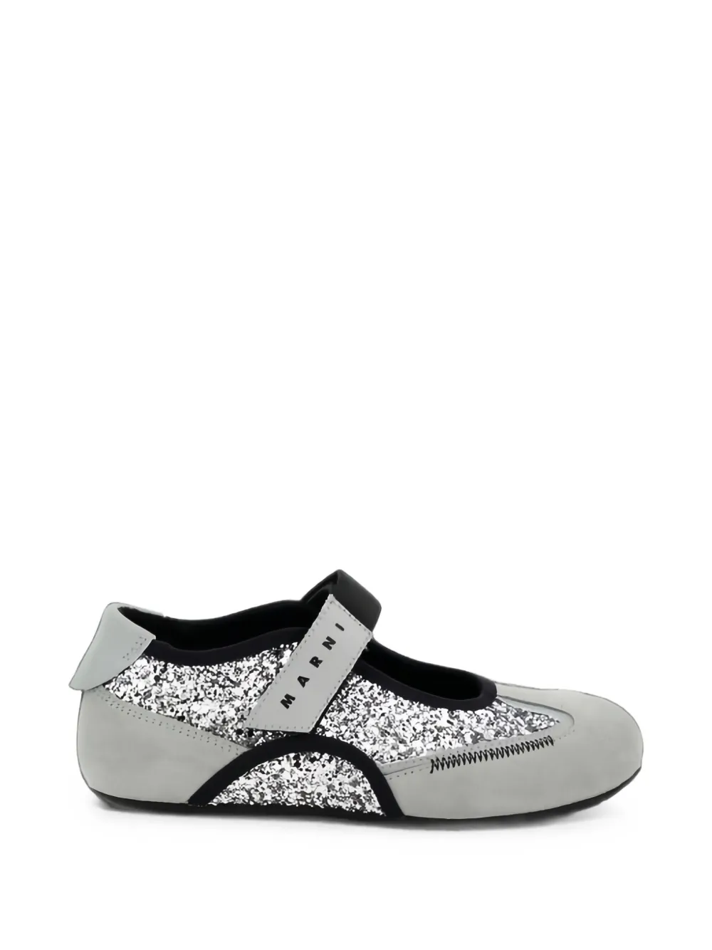 Marni Kids glitter-embellished touch-strap ballet flats Zilver