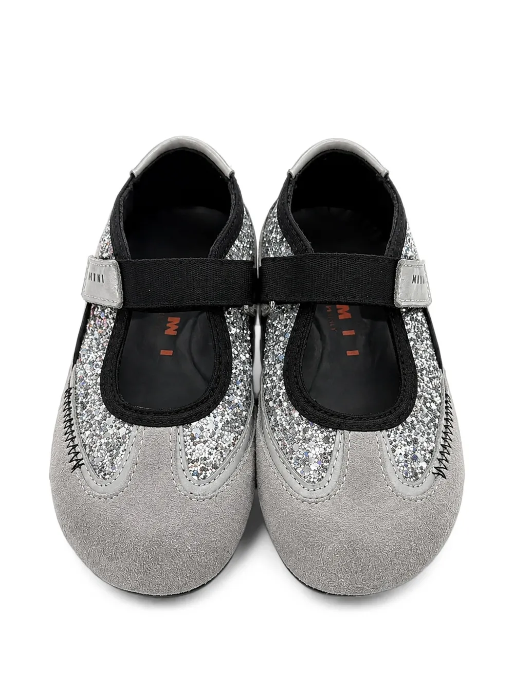 Marni Kids glitter-embellished touch-strap ballet flats Zilver