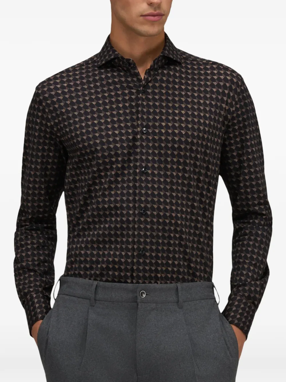 Xacus Overhemd met geometrische print Bruin