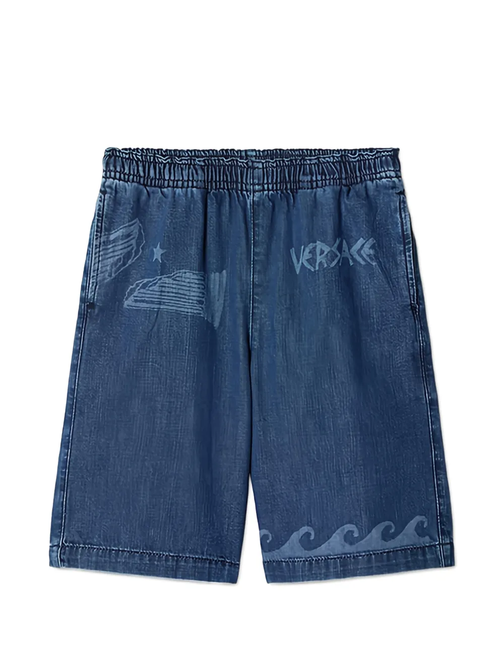 Versace Kids Greca Wave denim shorts - Blu