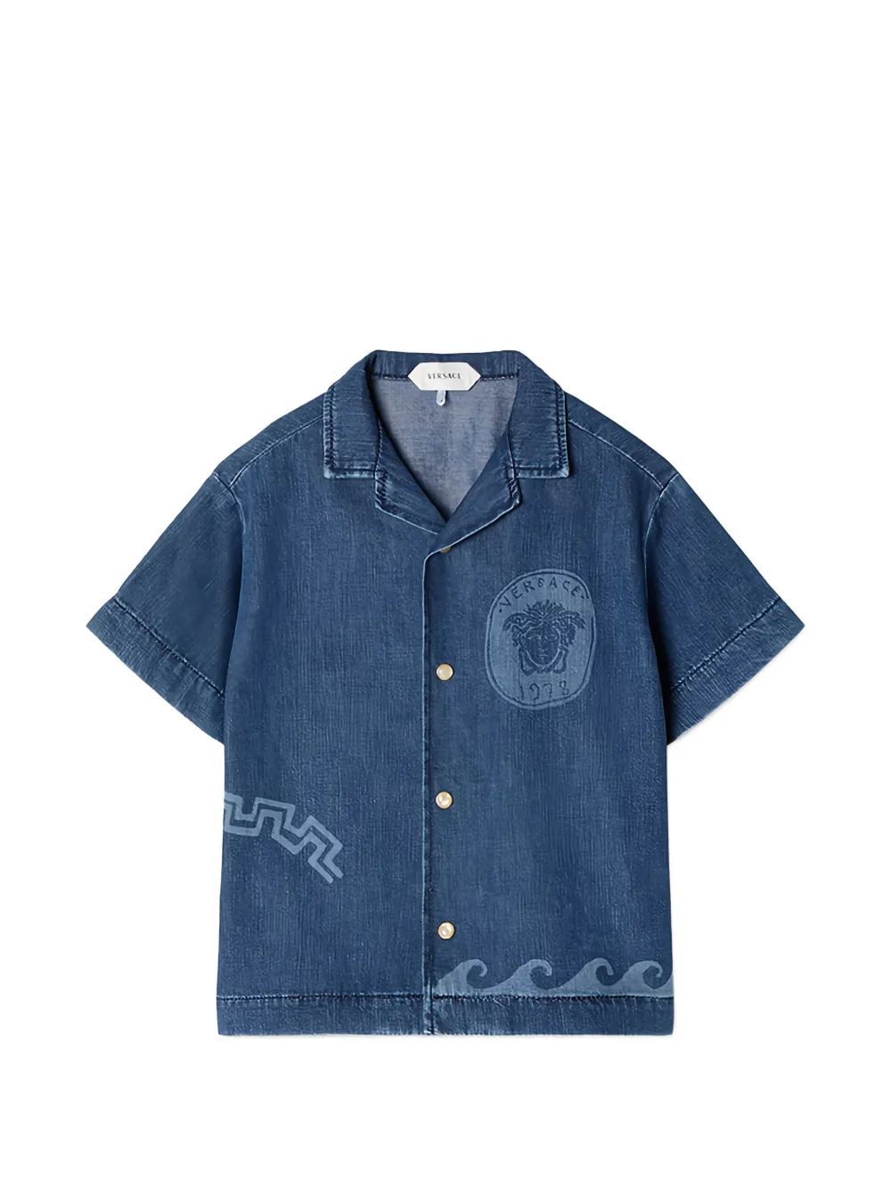Versace Kids Greca Waves denim shirt - Blau