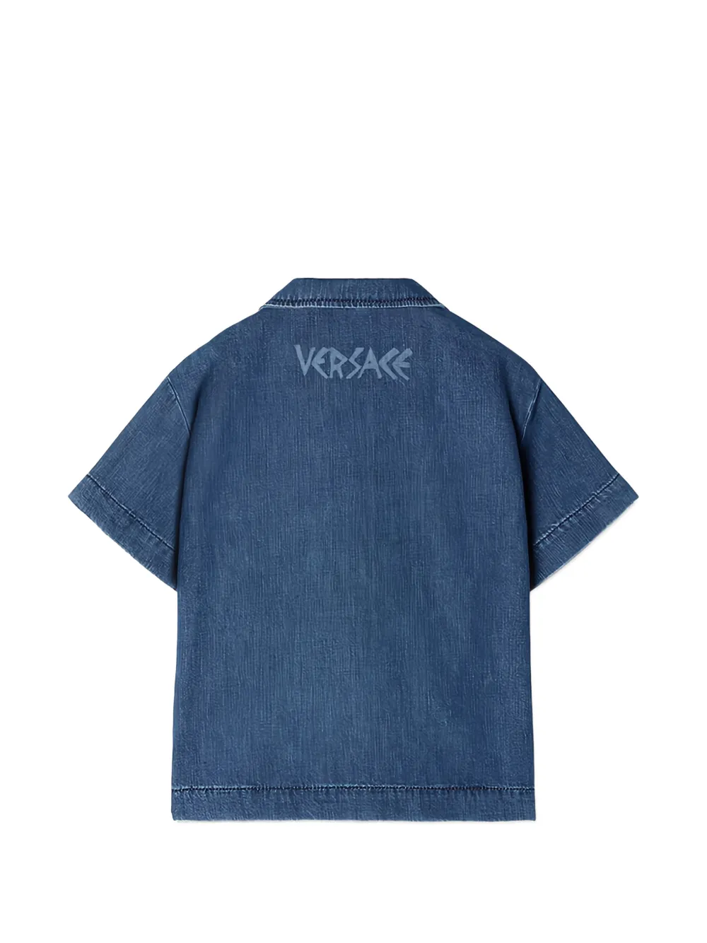 Versace Kids Greca Waves denim shirt Blauw