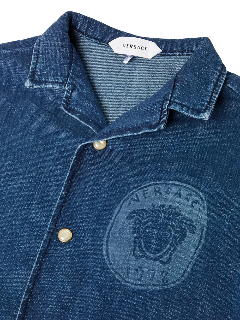 Versace Kids Greca Waves denim shirt Blauw