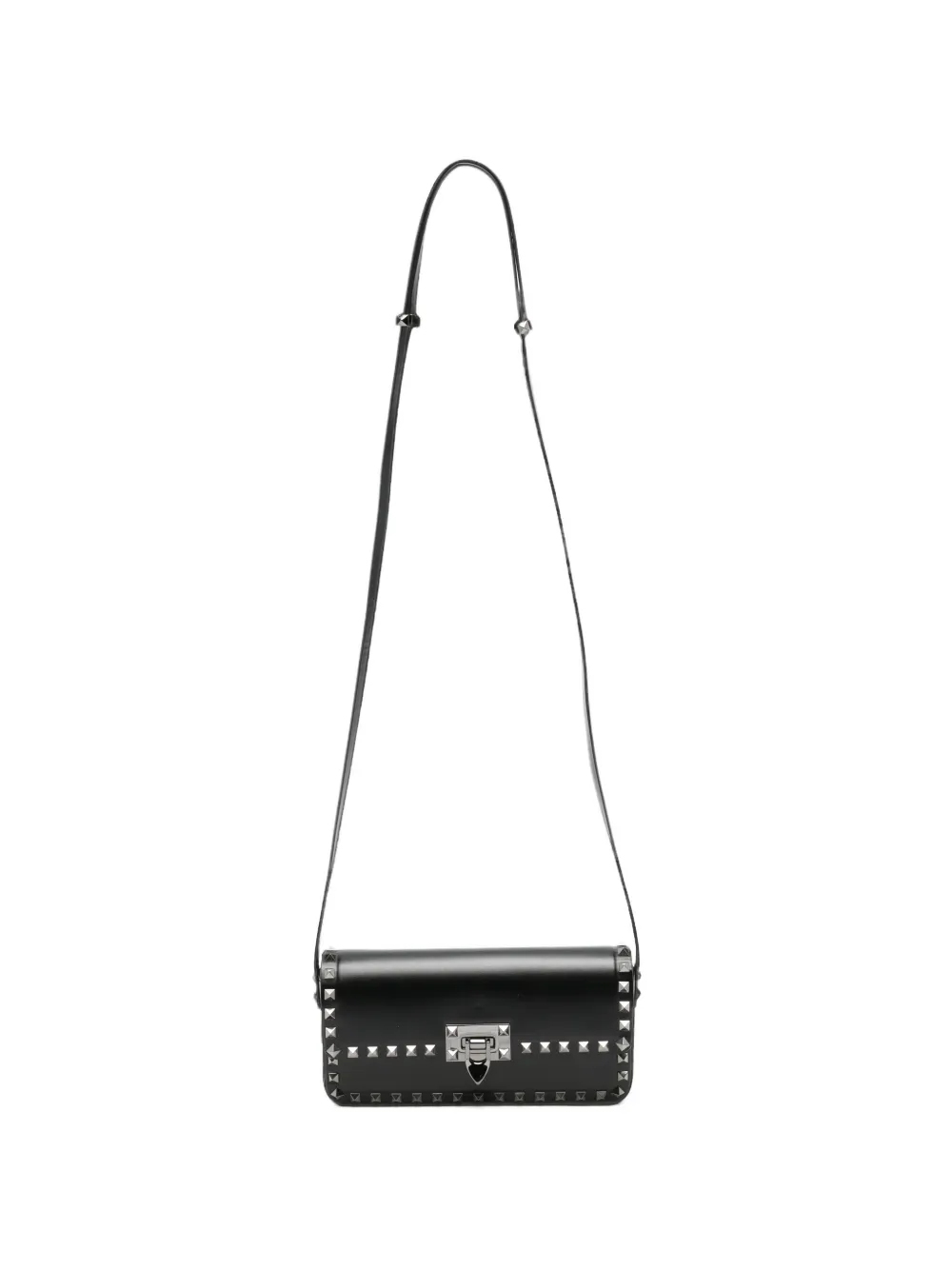 Pre-owned Valentino Garavani Rockstud Leather Shoulder Bag In Black