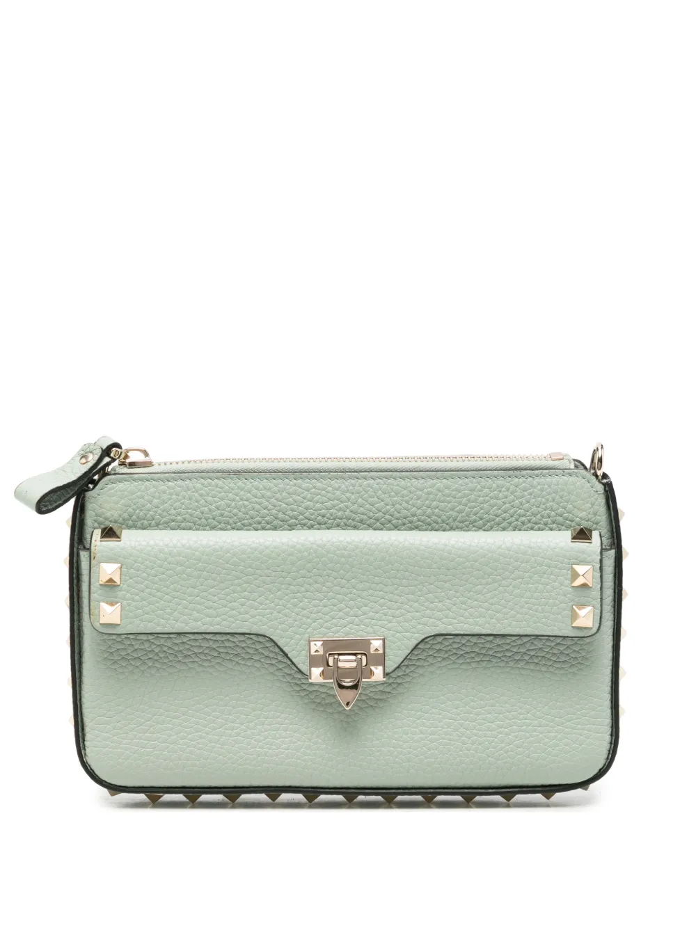 Pre-owned Valentino Garavani Rockstud Leather Clutch Bag In Green