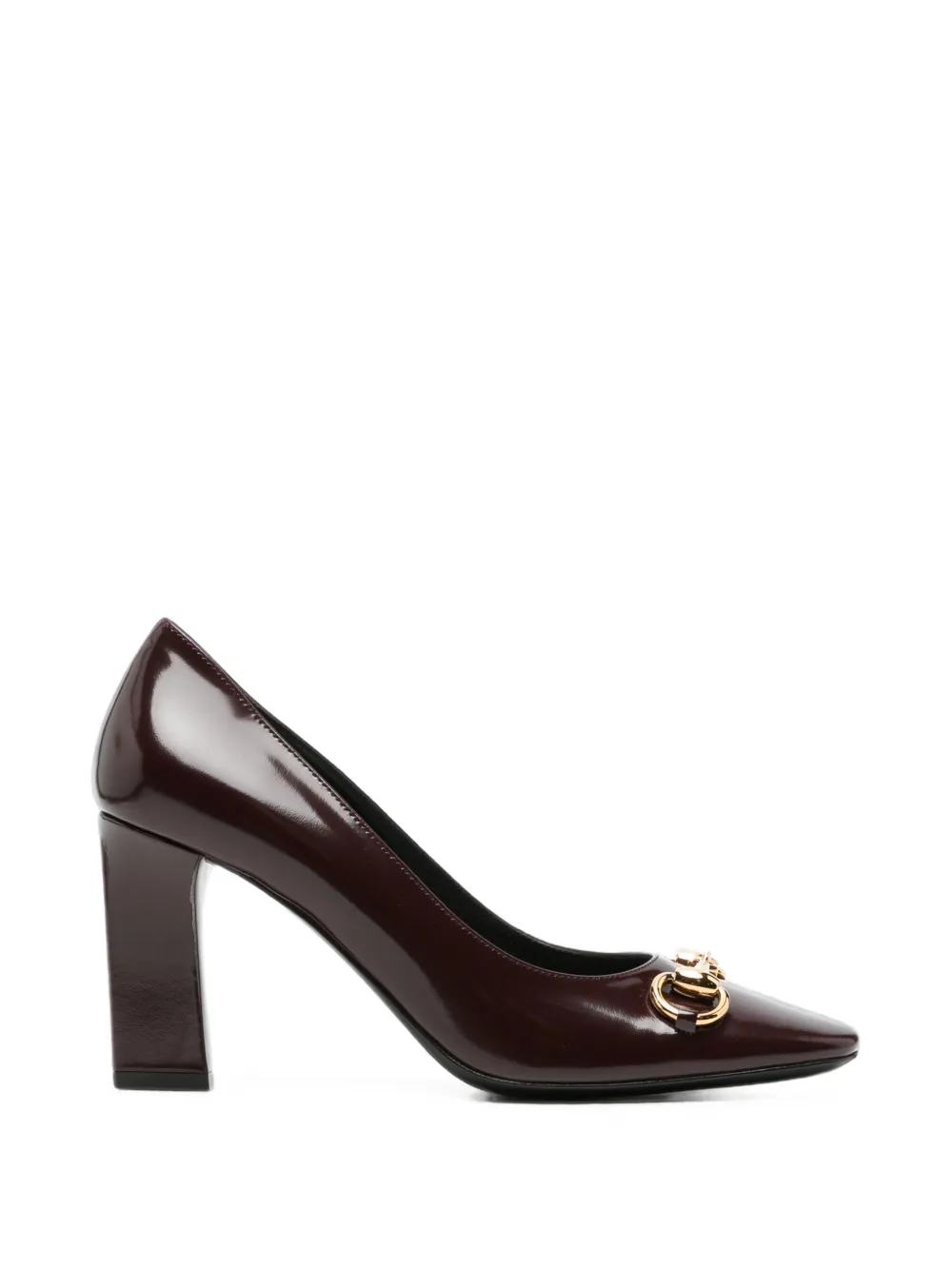 Pre-owned Gucci Horsebit-plaque Square-toe Pumps In Red