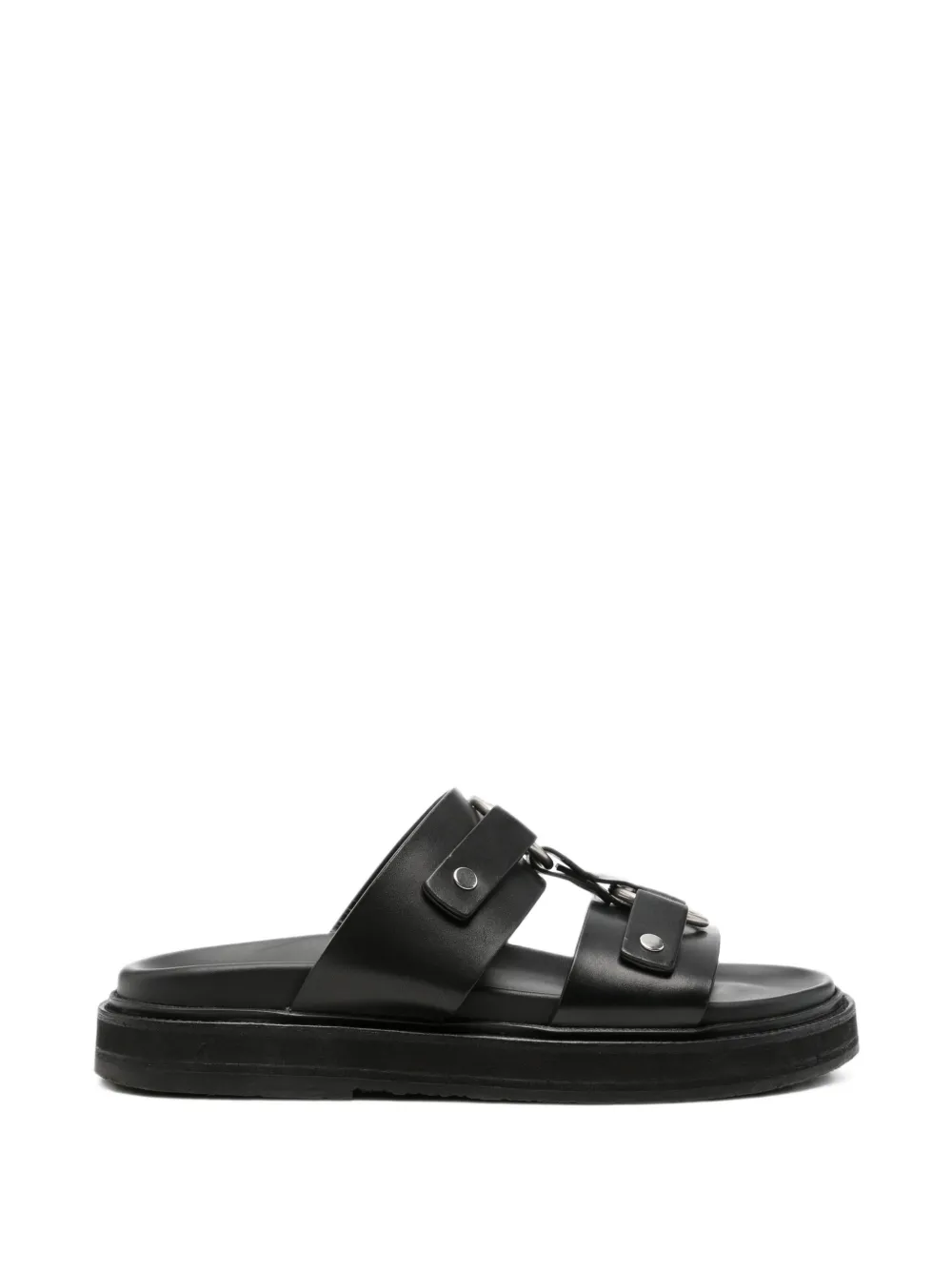 Pre-owned Celine Double-strap Leather Sandals In Black