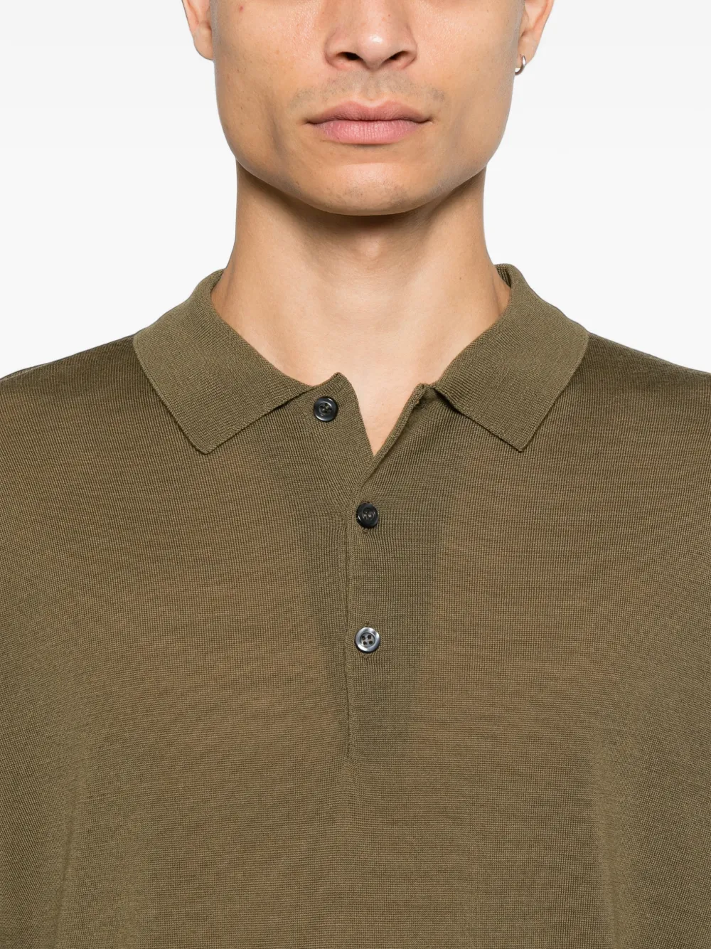 John Smedley Belper gebreid poloshirt met lange mouwen Groen