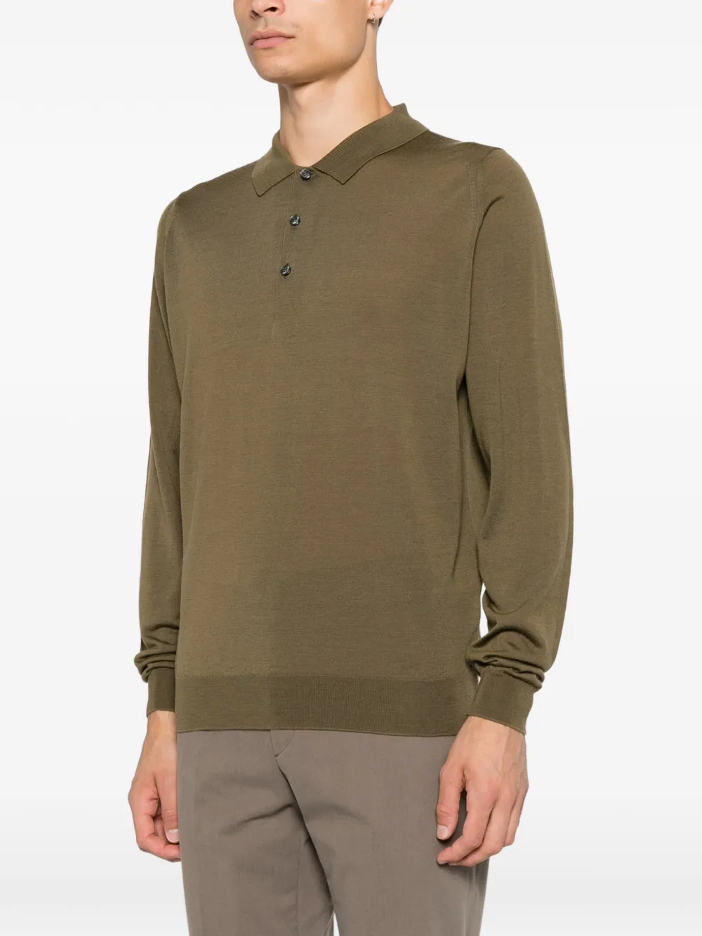 John Smedley Belper gebreid poloshirt met lange mouwen Groen