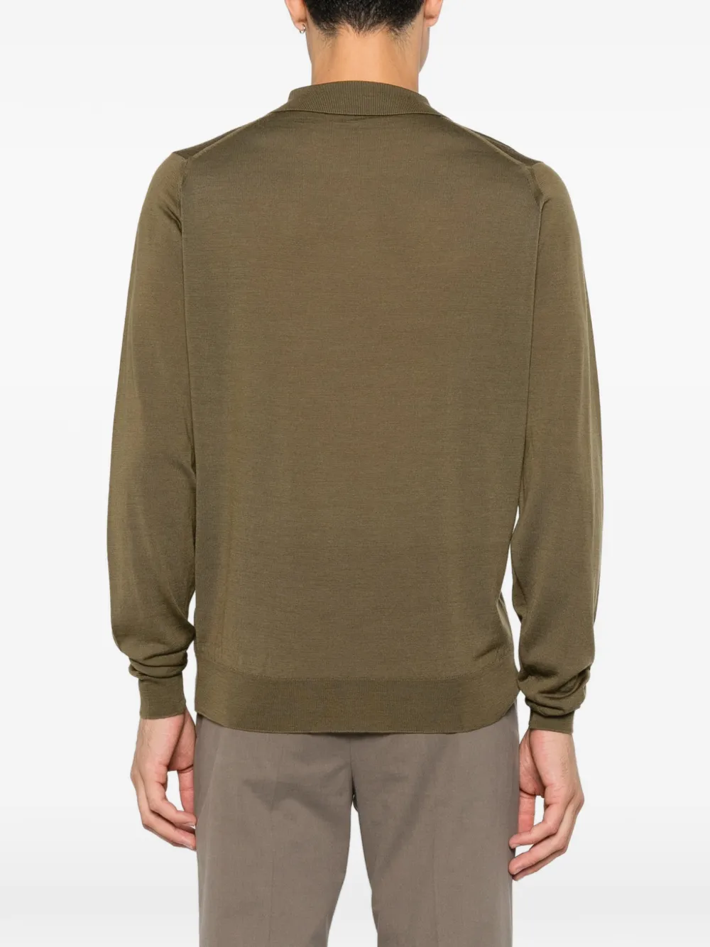 John Smedley Belper gebreid poloshirt met lange mouwen Groen